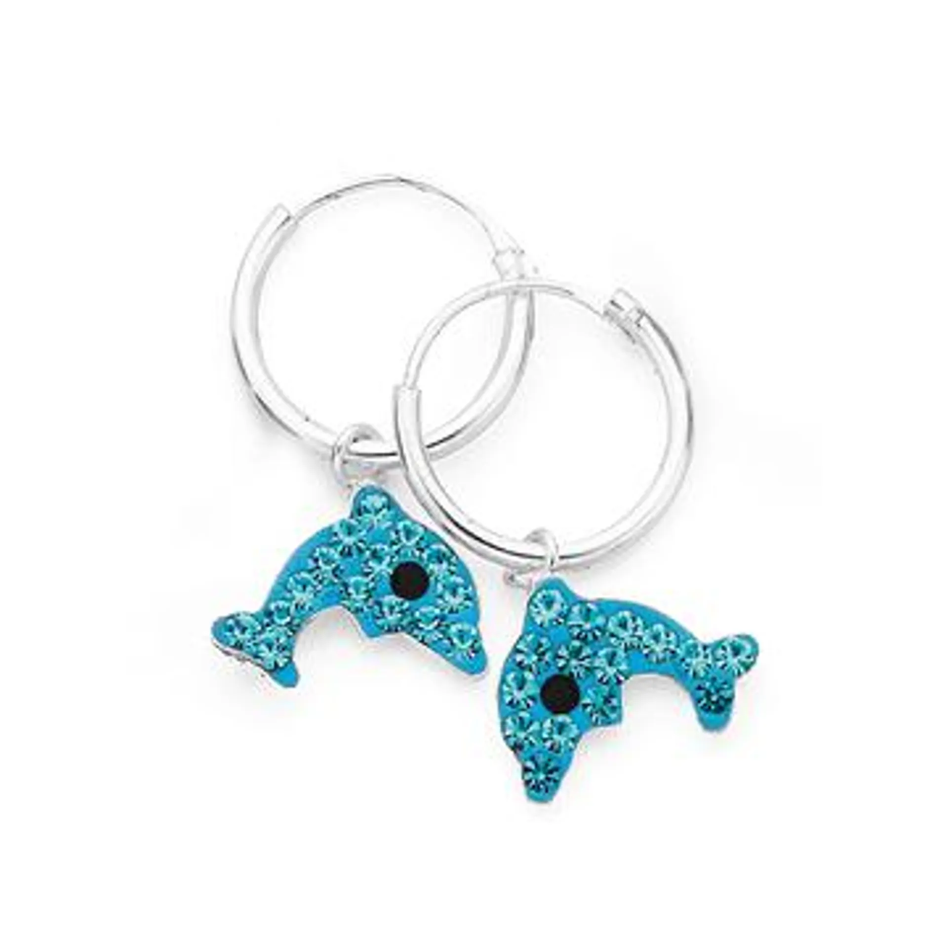 Silver Aqua Crystal Dolphin Hoops