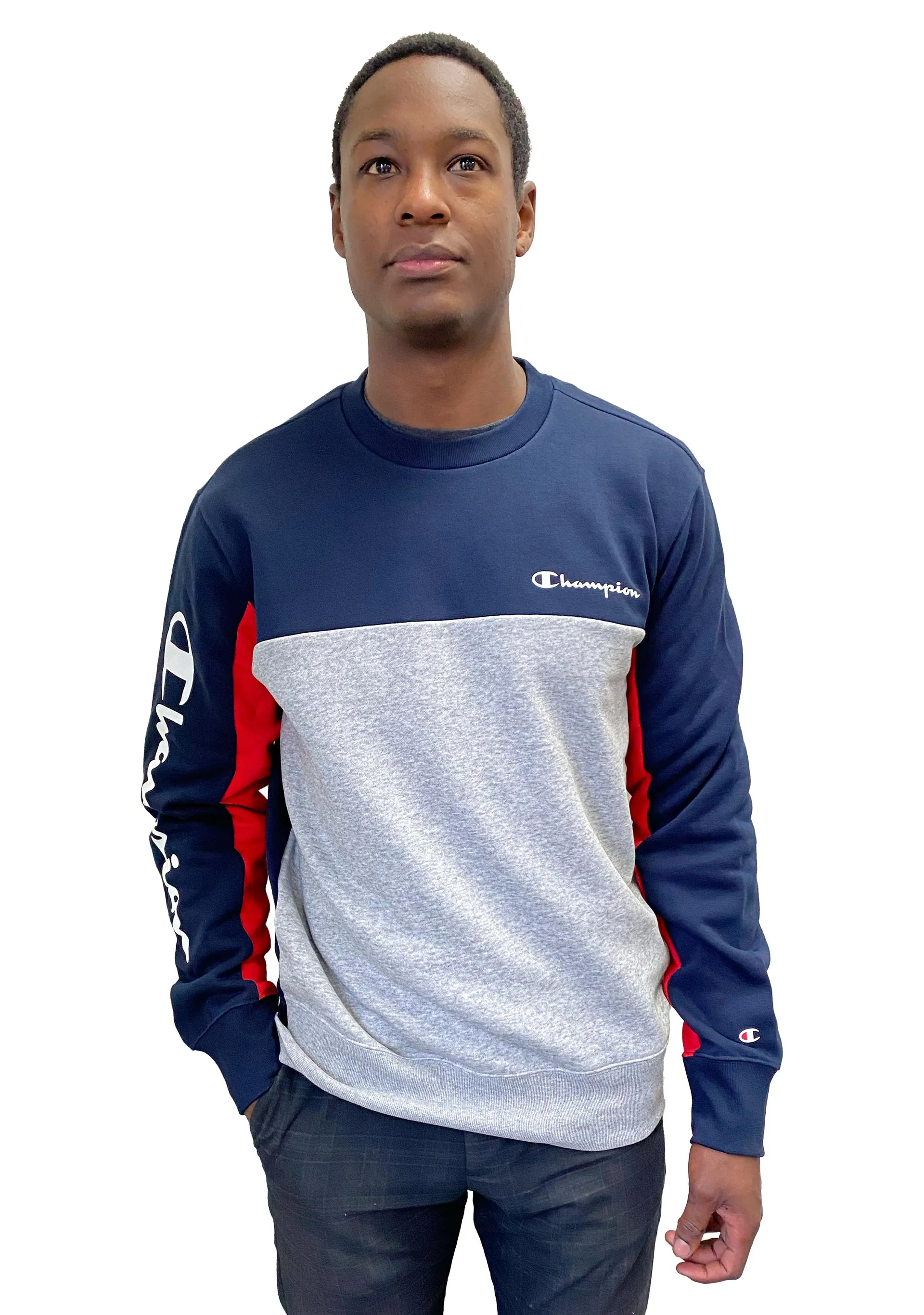 Champion Mens Colourblock Crew Red Navy Grey AWU9A1