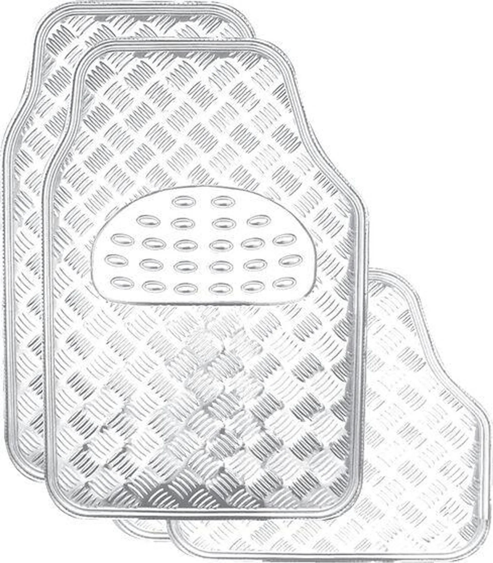 SCA Checkerplate Car Floor Mats PVC Silver Set of 4