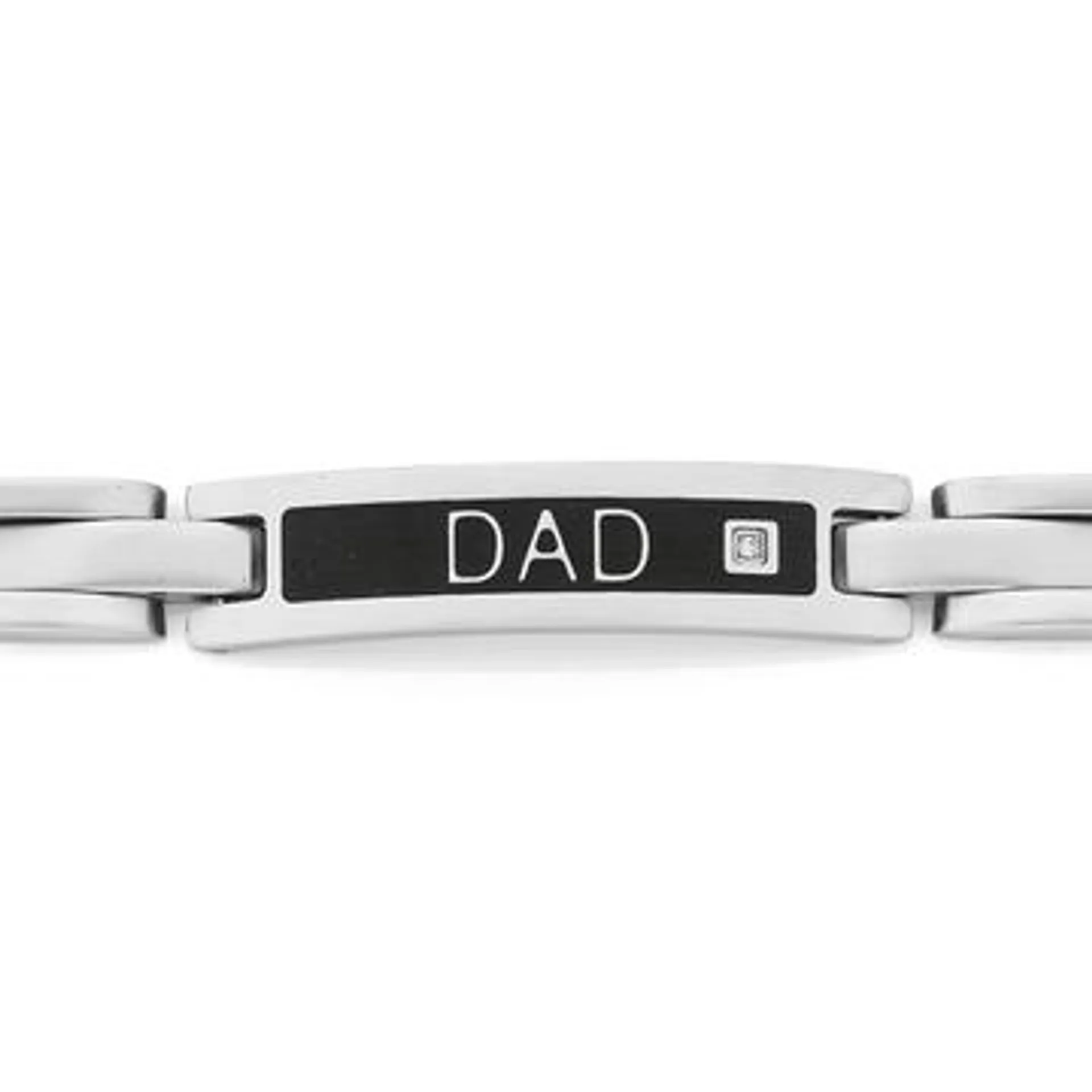 Stainless Steel CZ Dad Black ID Bracelet