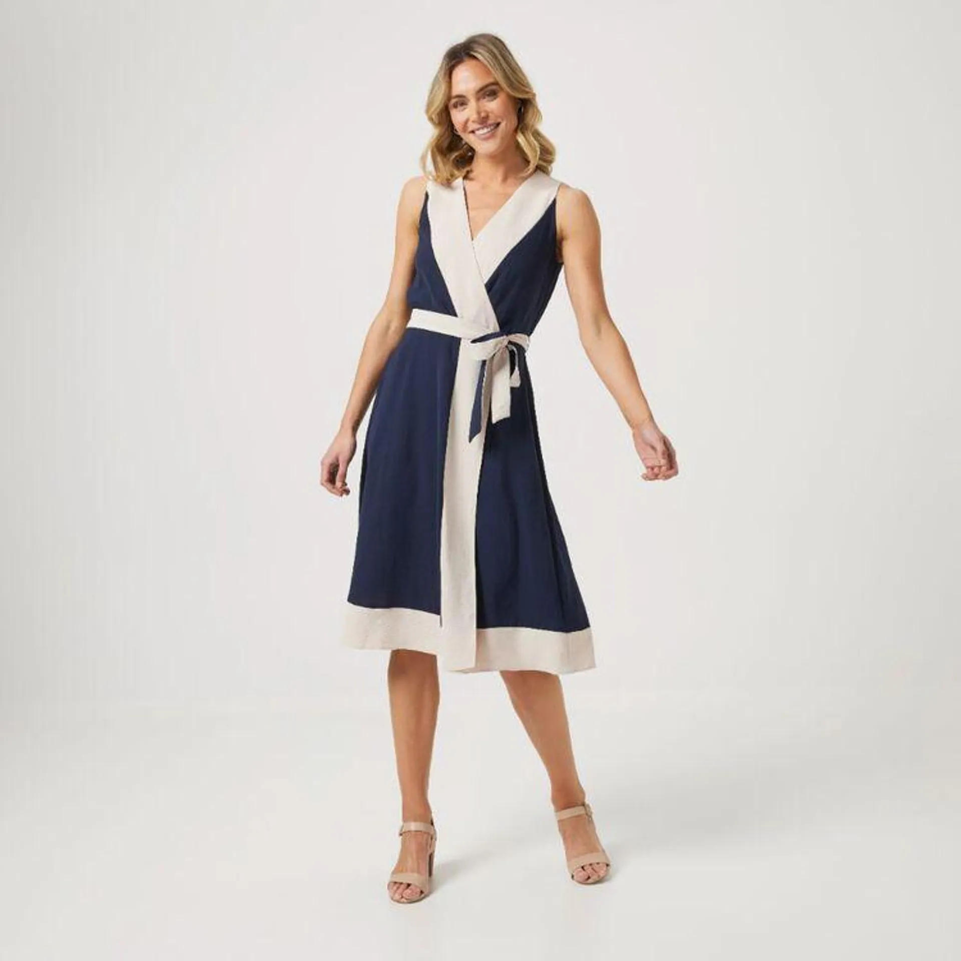 Jane Lamerton Women's Wrap Front Dress Stone Blue