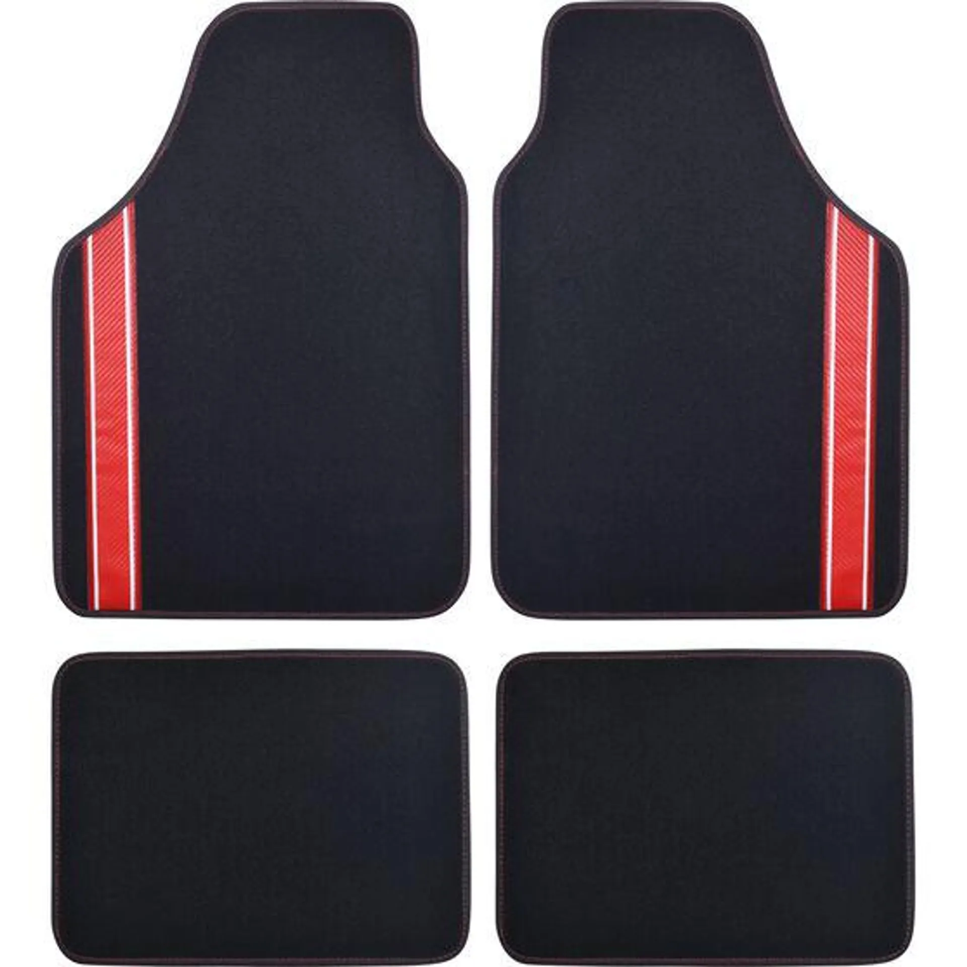 SCA Racing Car Floor Mats - Carpet, Black / Red, Set of 4
