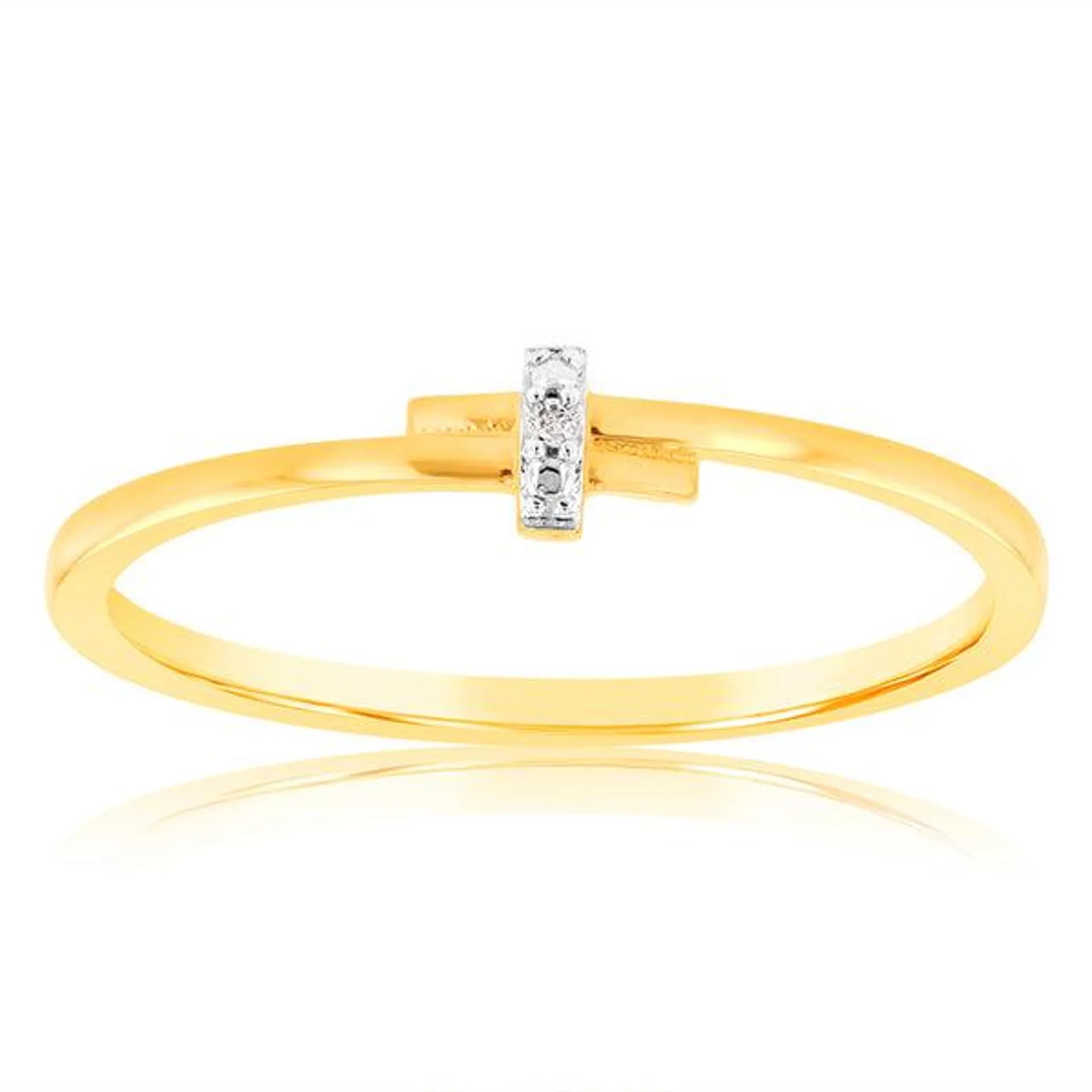 9ct Yellow Gold With 2 Brilliant Cut Diamond Ring