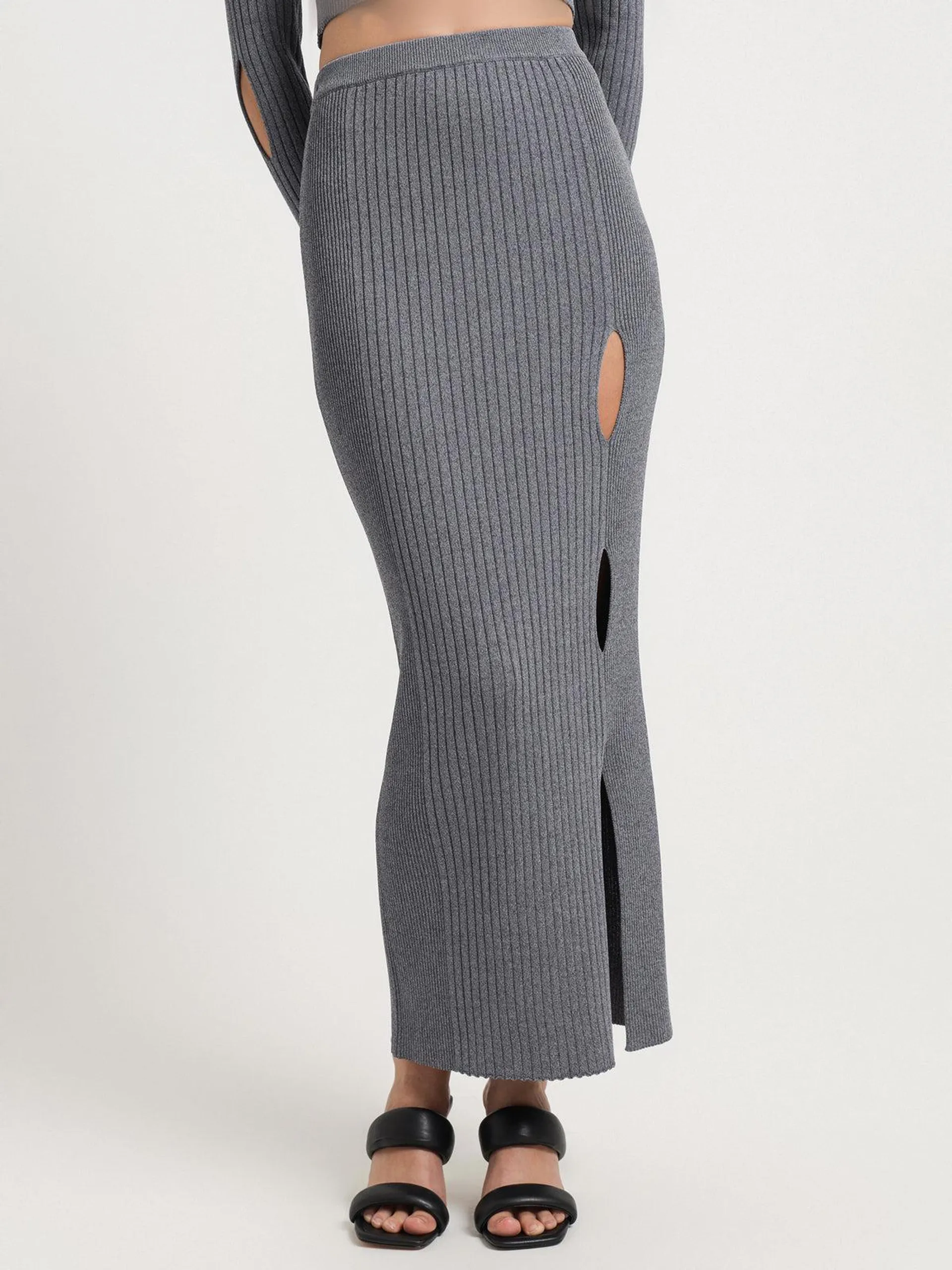 Kaesha Knit Midi Skirt in Grey Marle