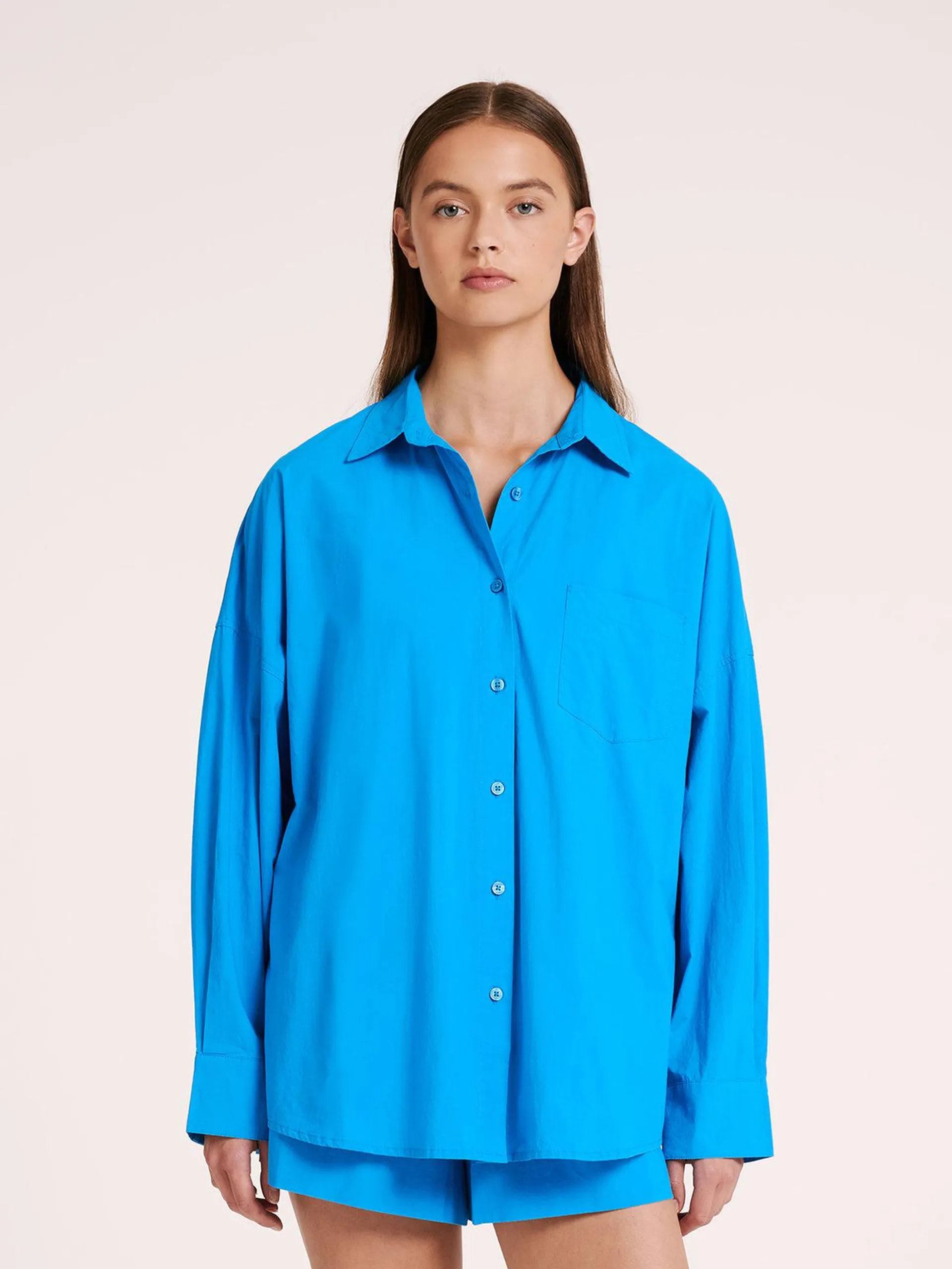 Cruz Poplin Shirt in Azure Blue