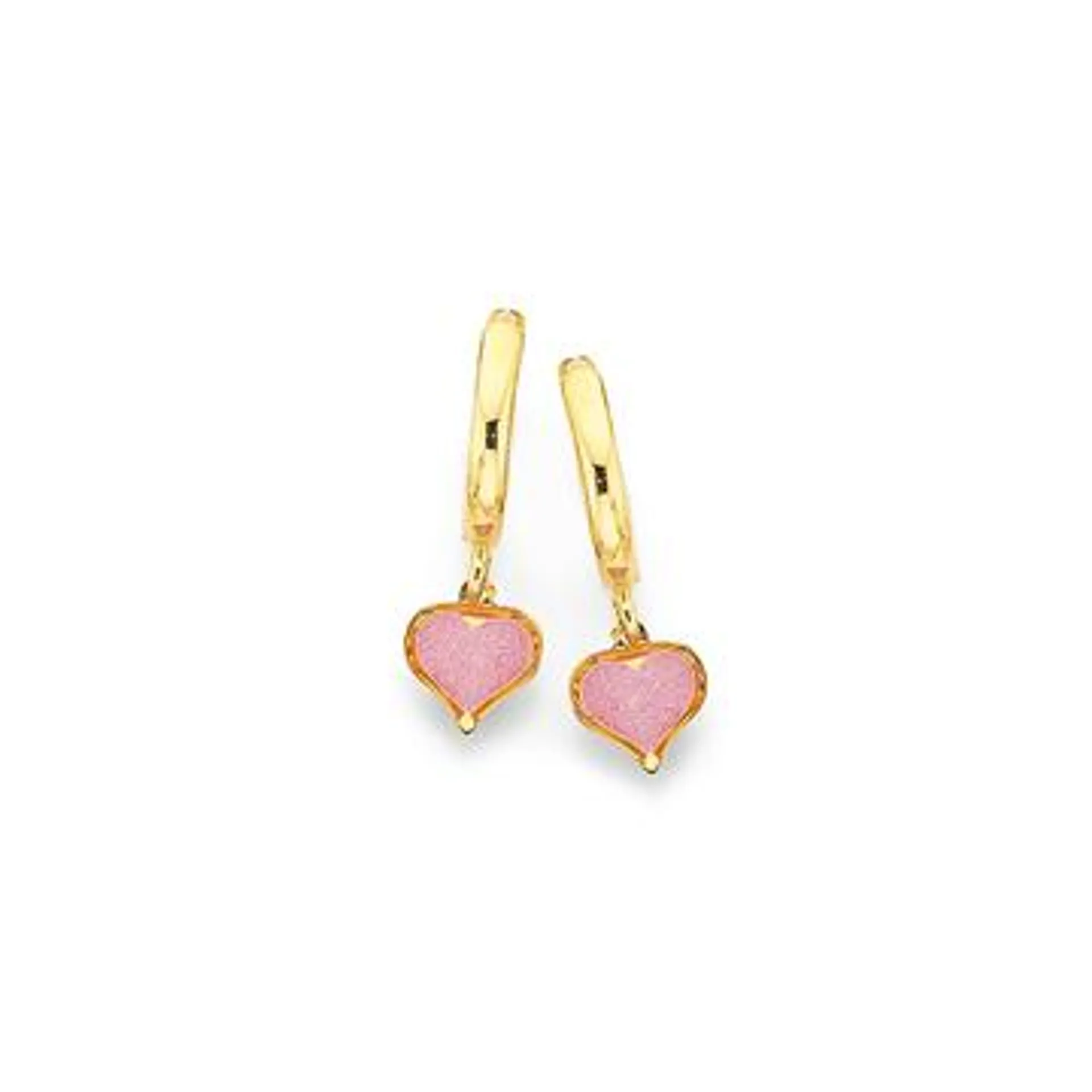 9ct Gold Pink Enamel Heart Huggie Earrings