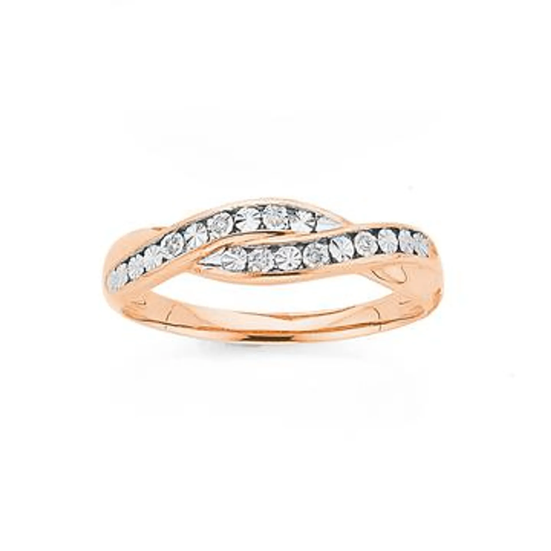 9ct Rose Gold Diamond Crossover Swirl Ring