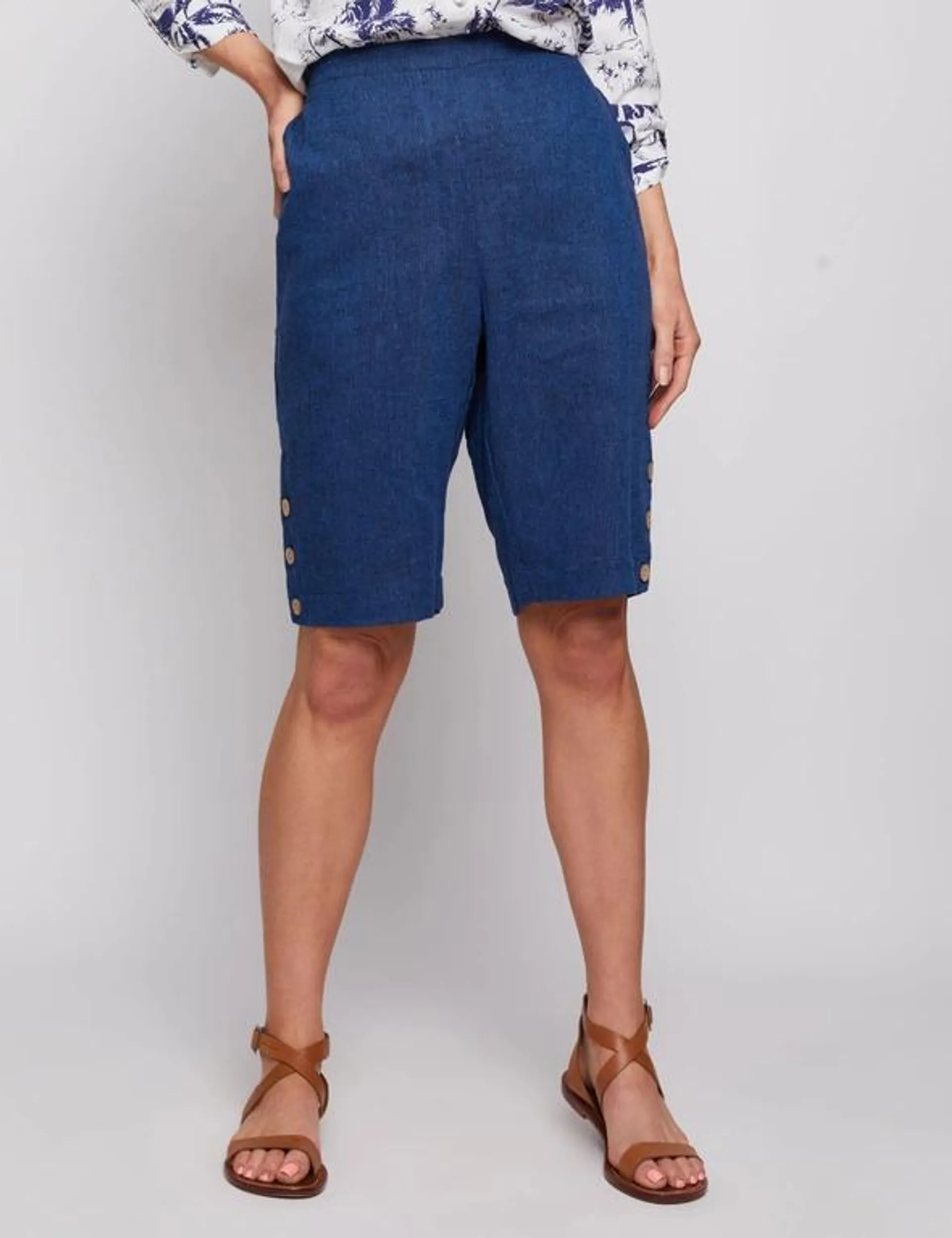 Millers Knee Length Button Trim Linen Shorts