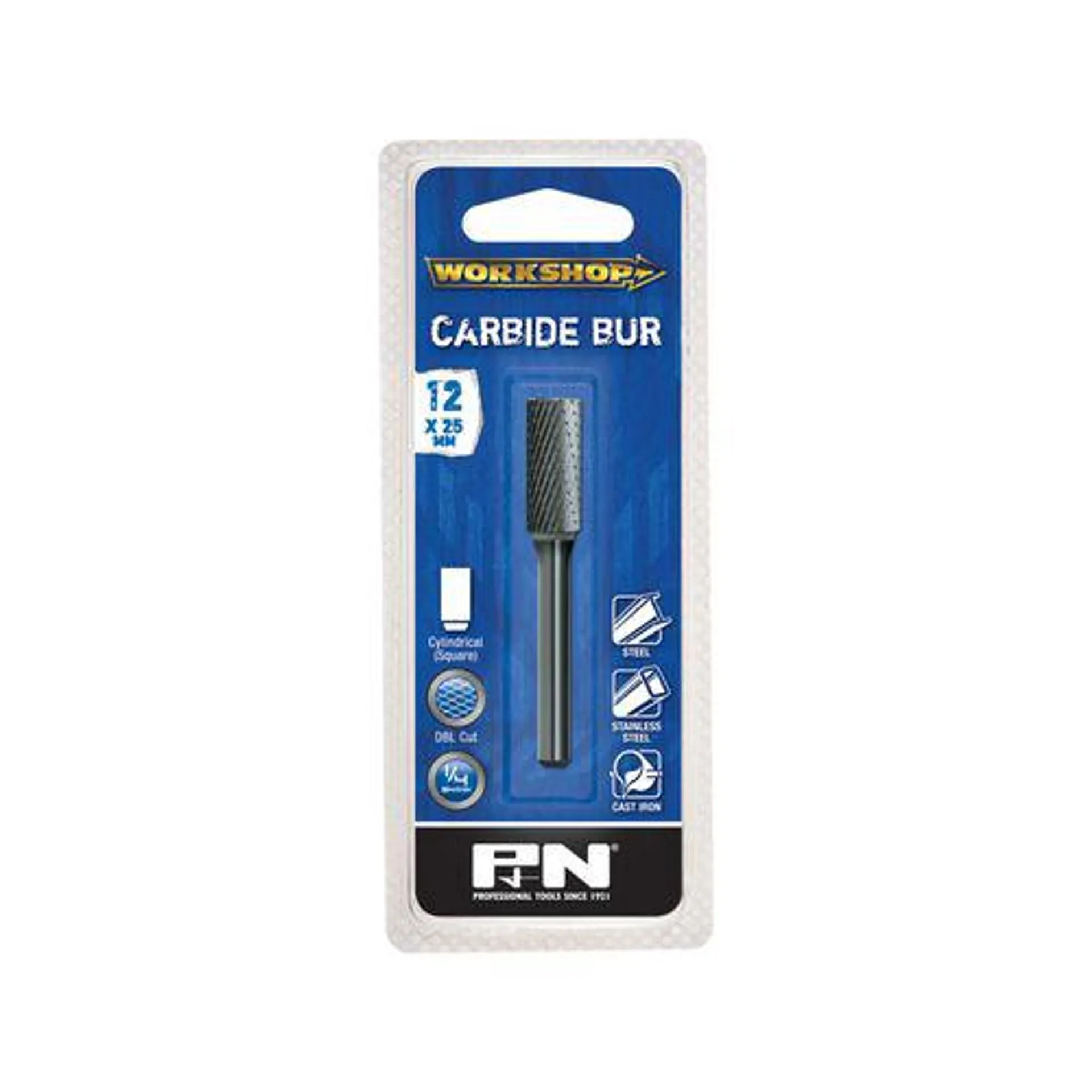 P&N 12 x 25mm Cylindrical Square Carbide Bur