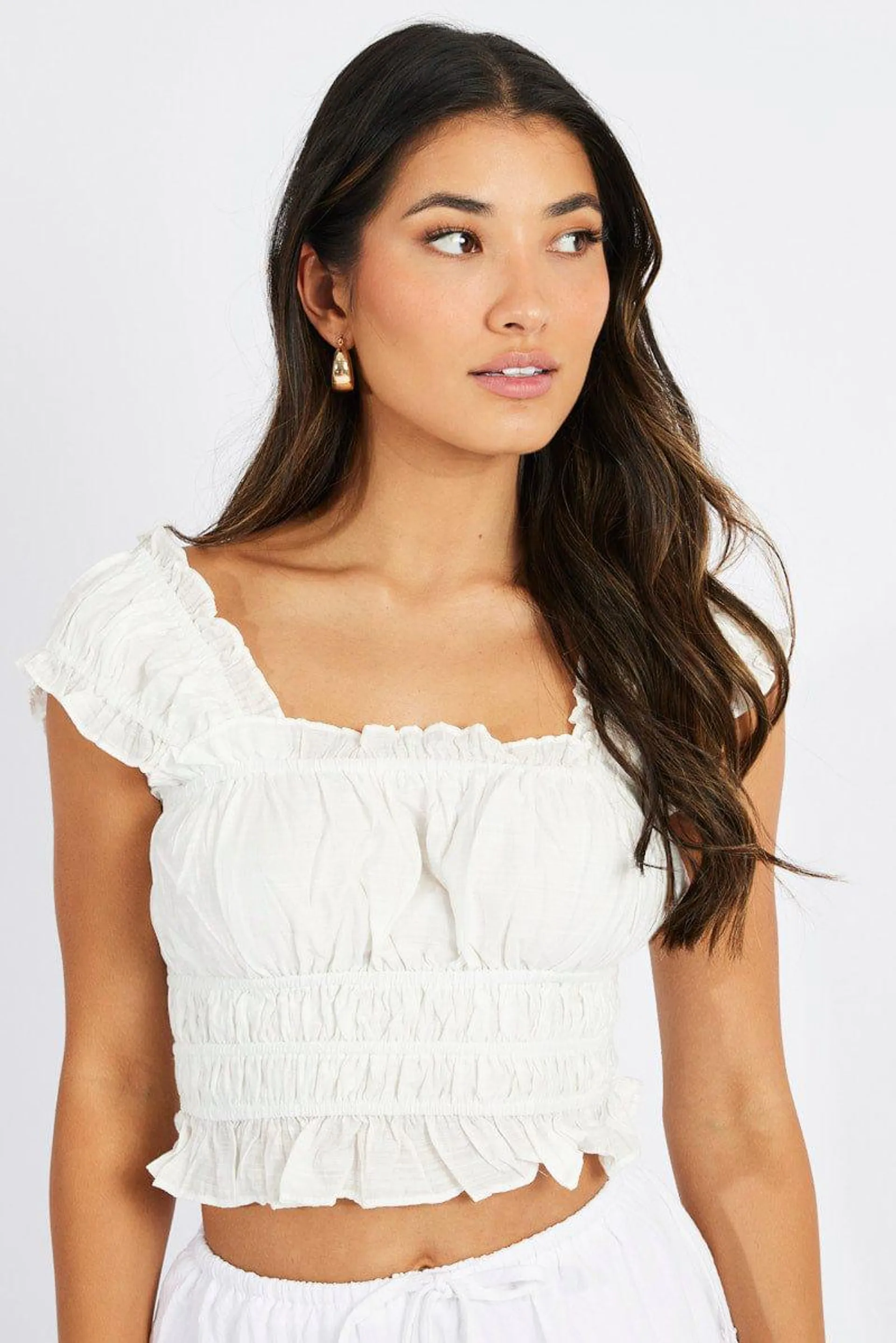 White Ruched Top Sleeveless
