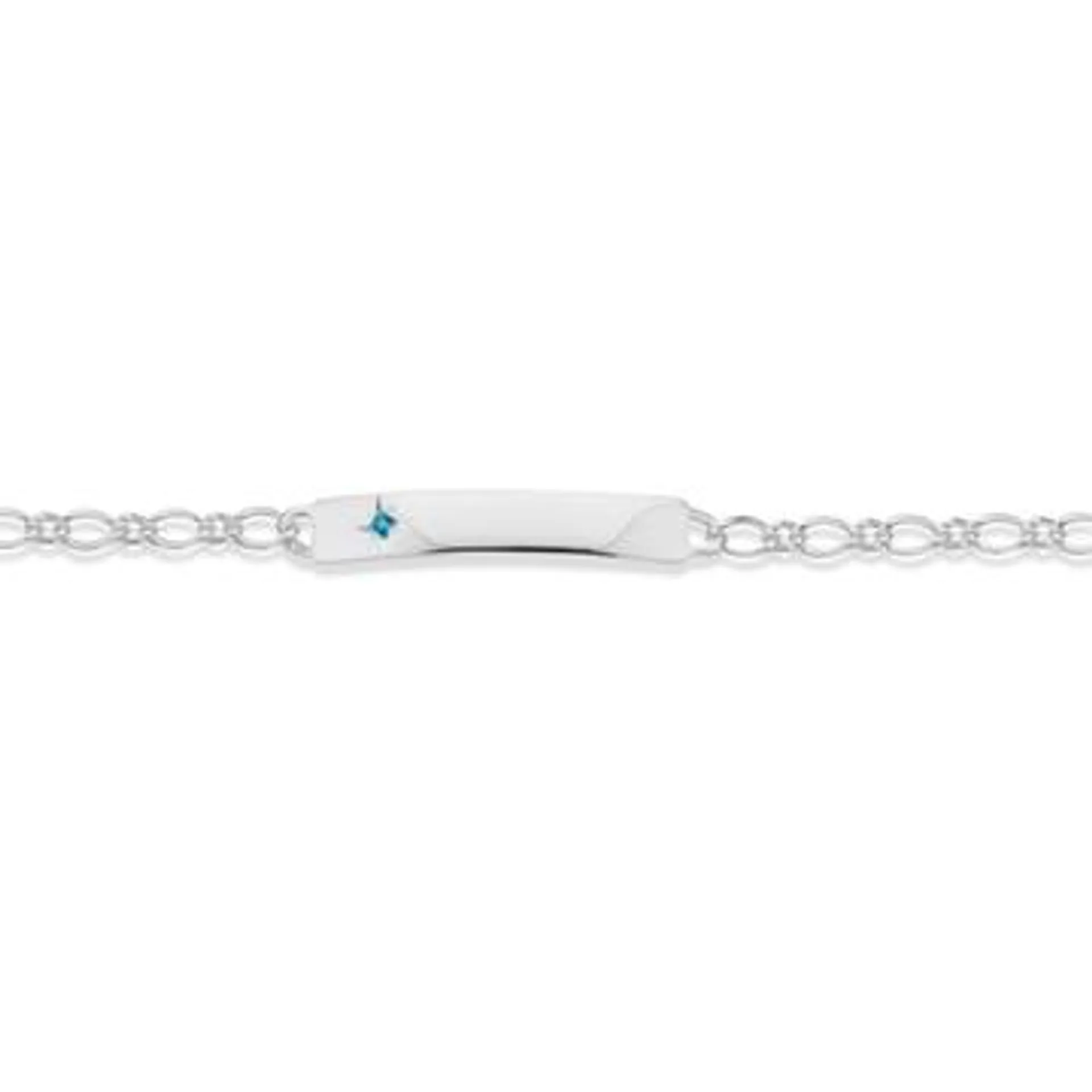 Silver 14.5cm Figaro 1+1 Blue Topaz ID Bracelet