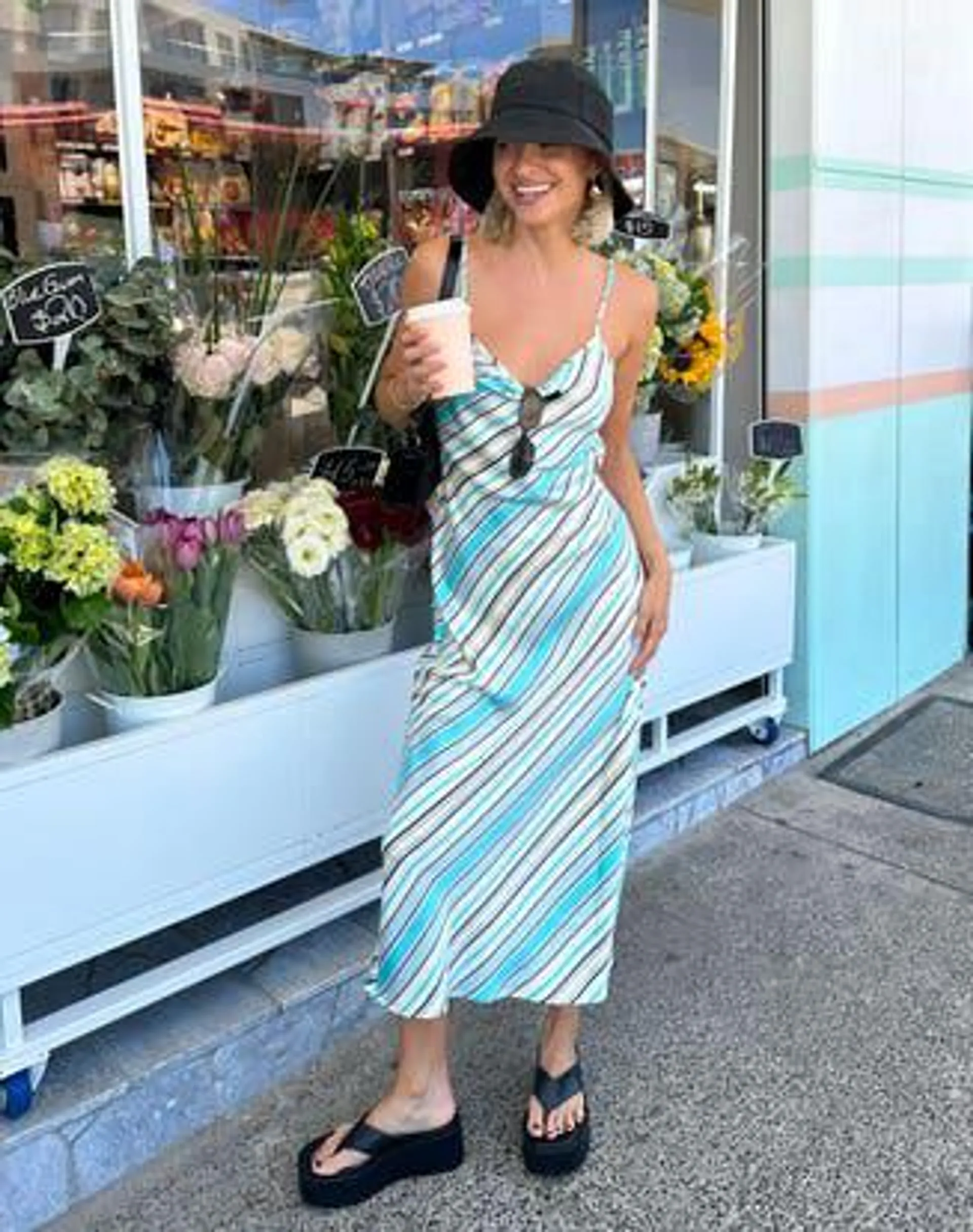 Stripe Satin Maxi Dress