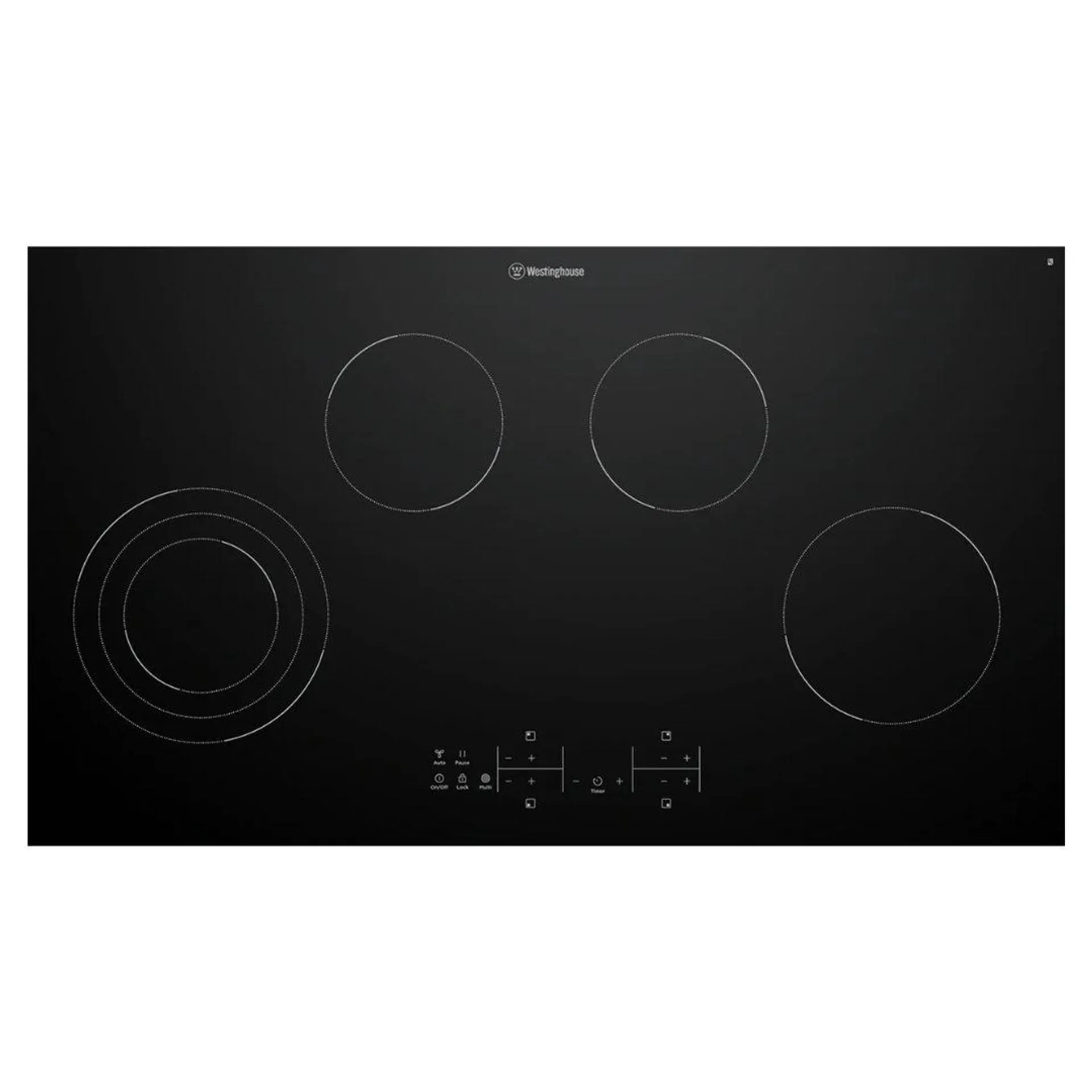 Westinghouse 90cm 4 zone ceramic cooktop with Hob2Hood, triple variable zone, touch controls WHC943BD