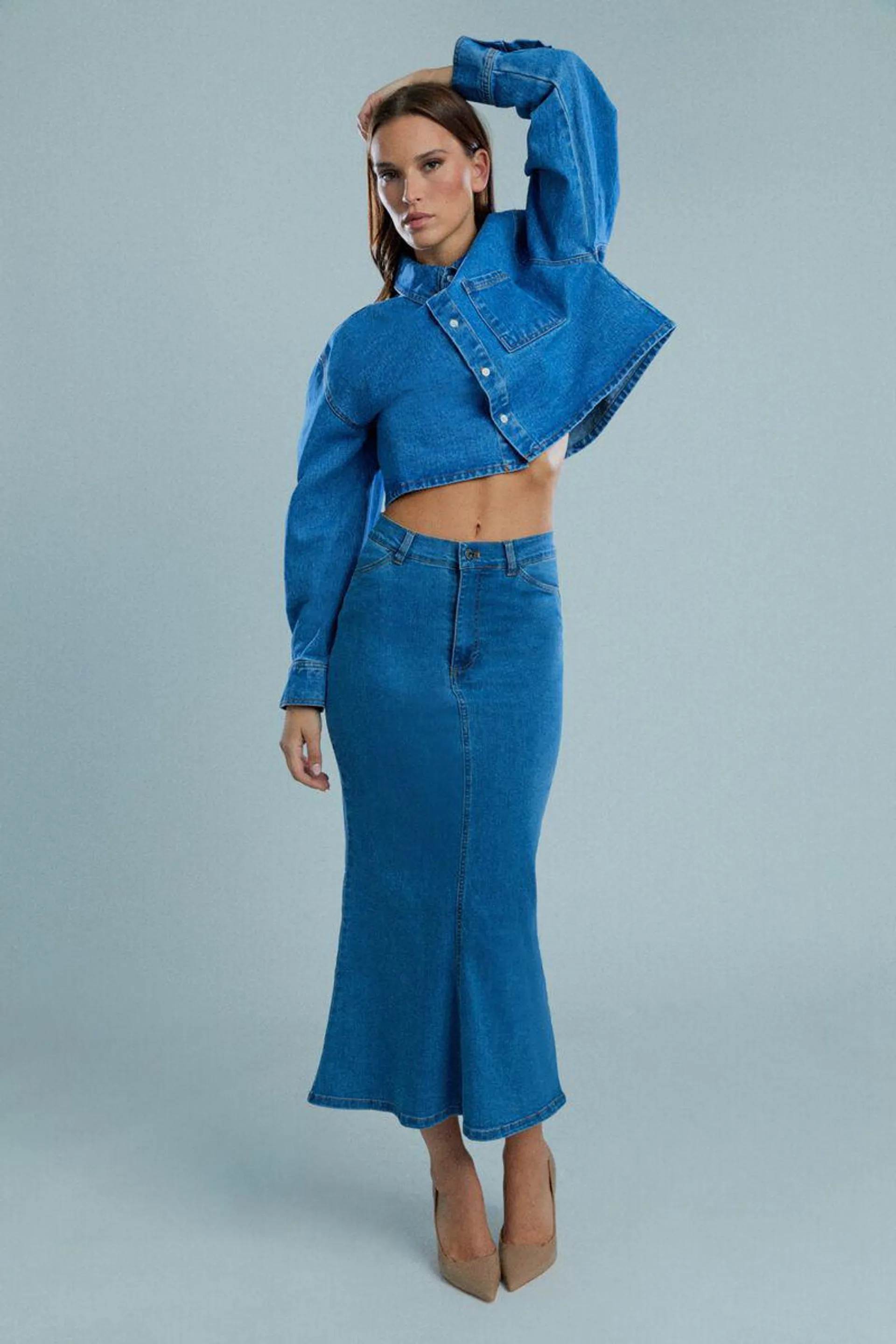 larence denim maxi skirt in vintage blue