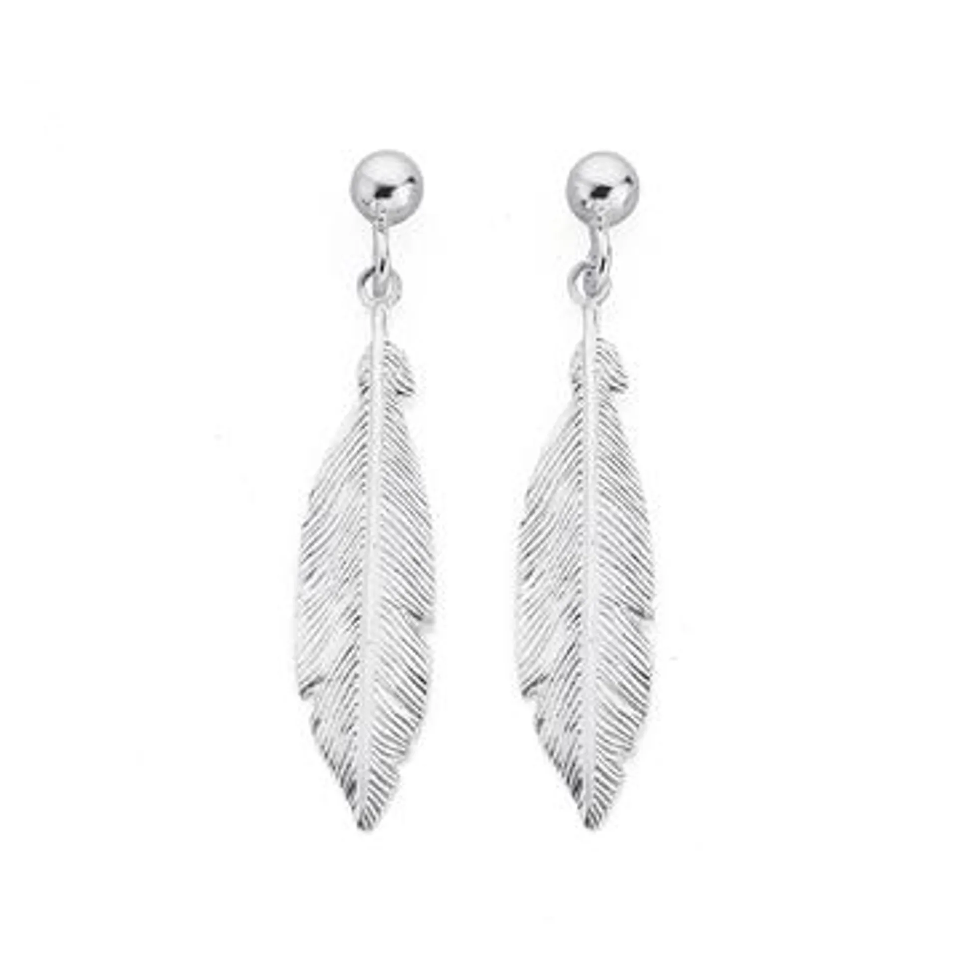 Silver Feather Stud Drop Earrings