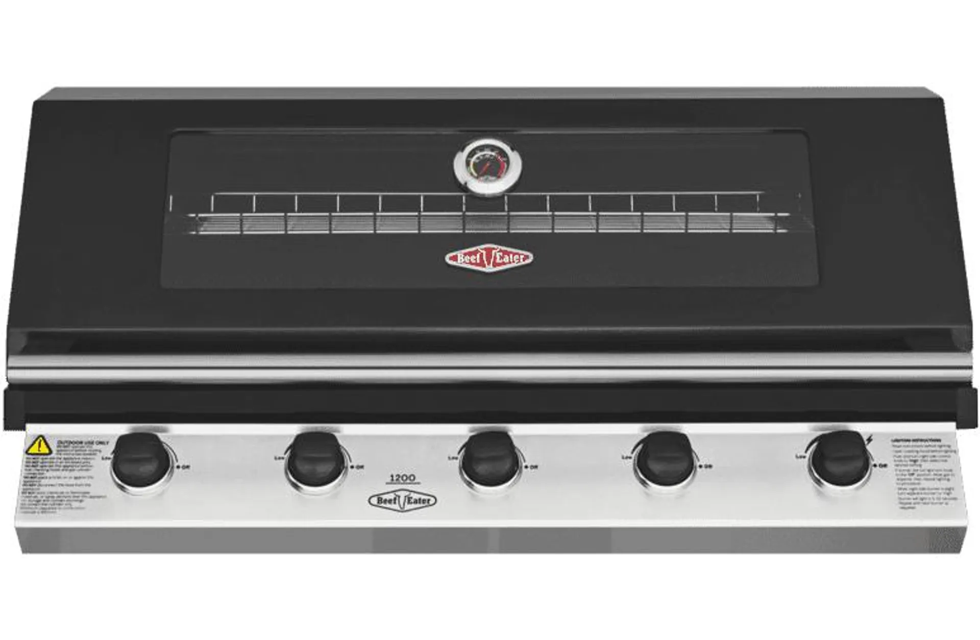 BeefEater 1200 Series Black Enamel 5 Burner Built In BBQ w/ Cast Iron Burners & Grills - Body Only