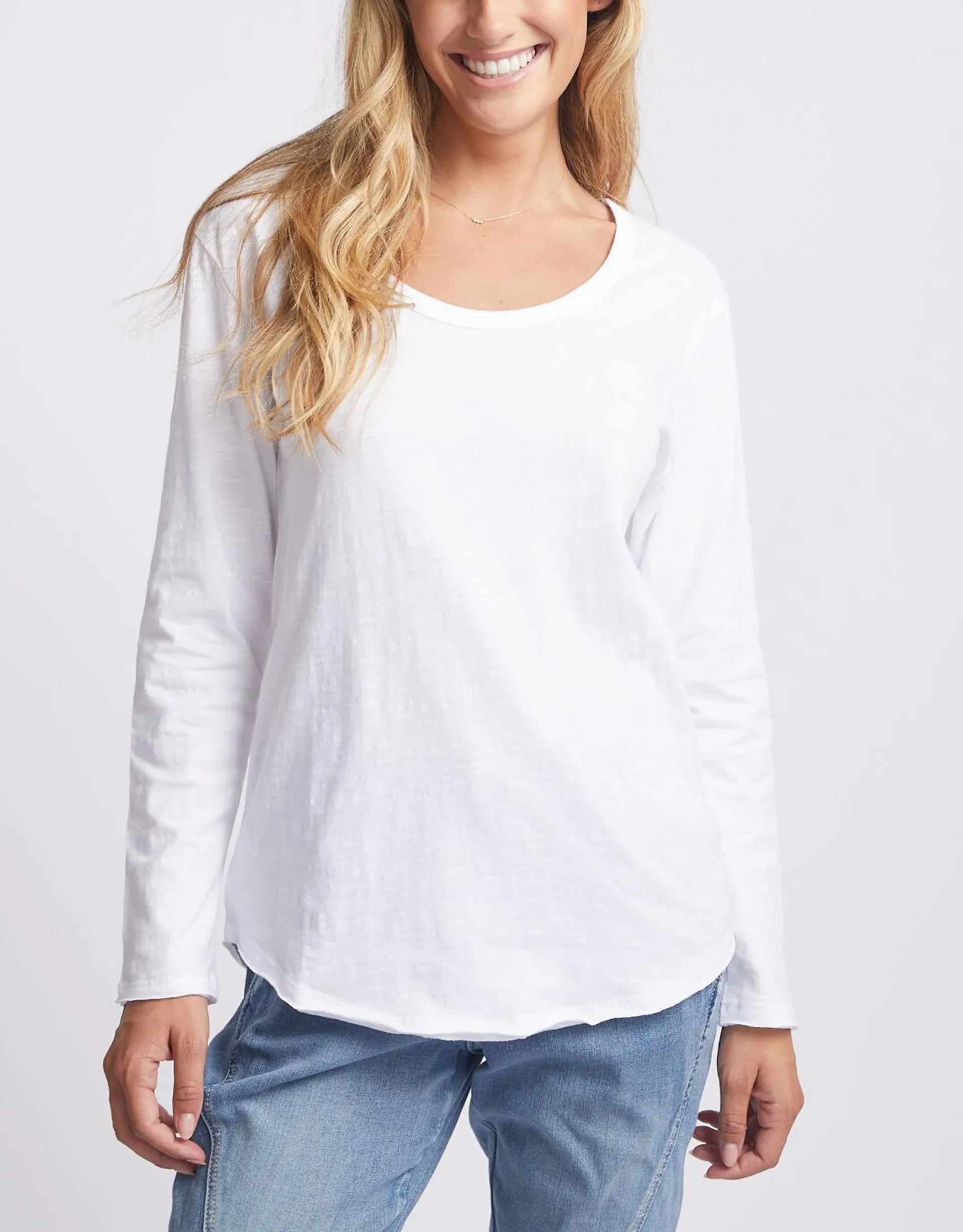 Original Round Neck Long Sleeve T-Shirt - White