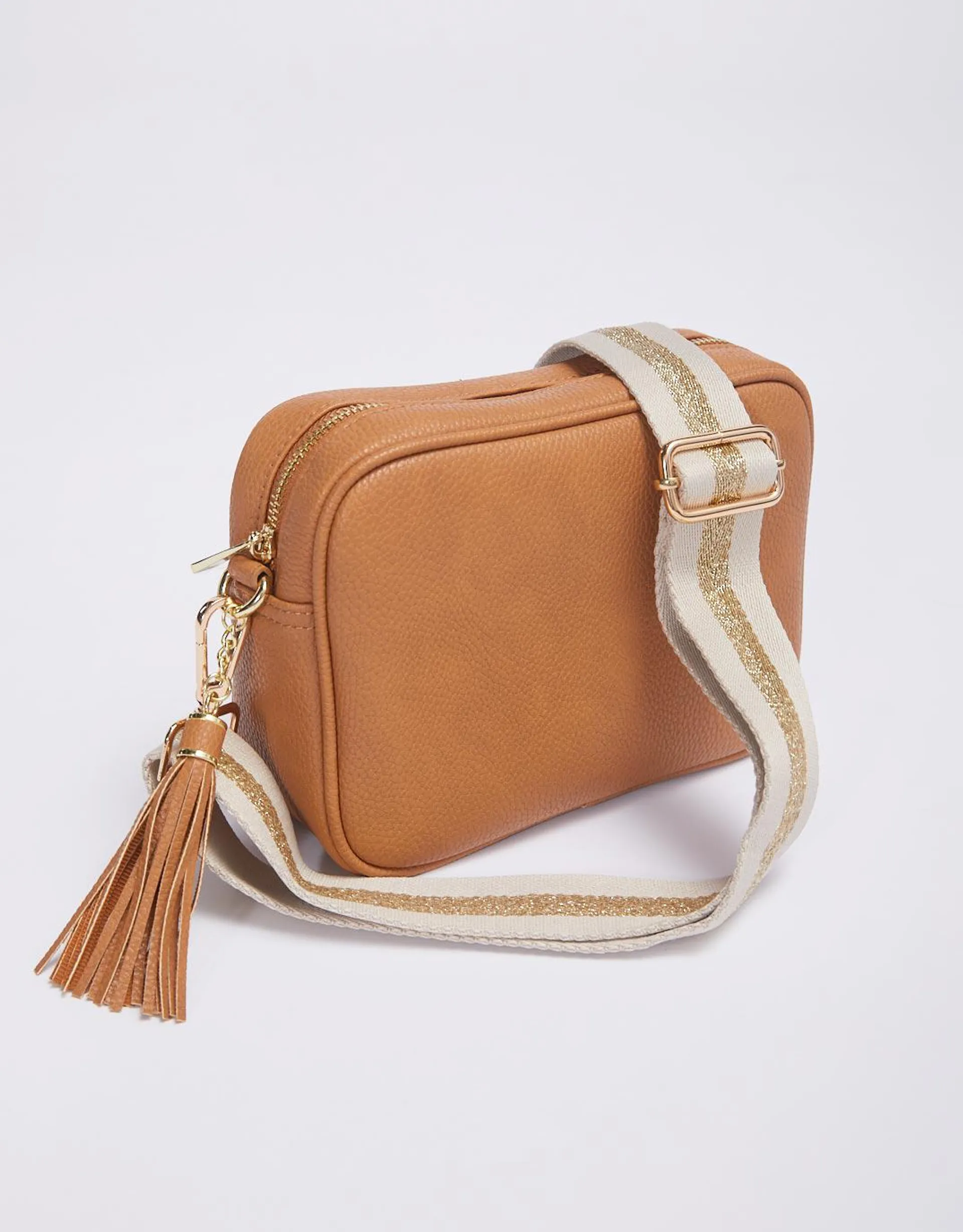 Zoe Crossbody Bag - Tan/Natural/Gold Stripe