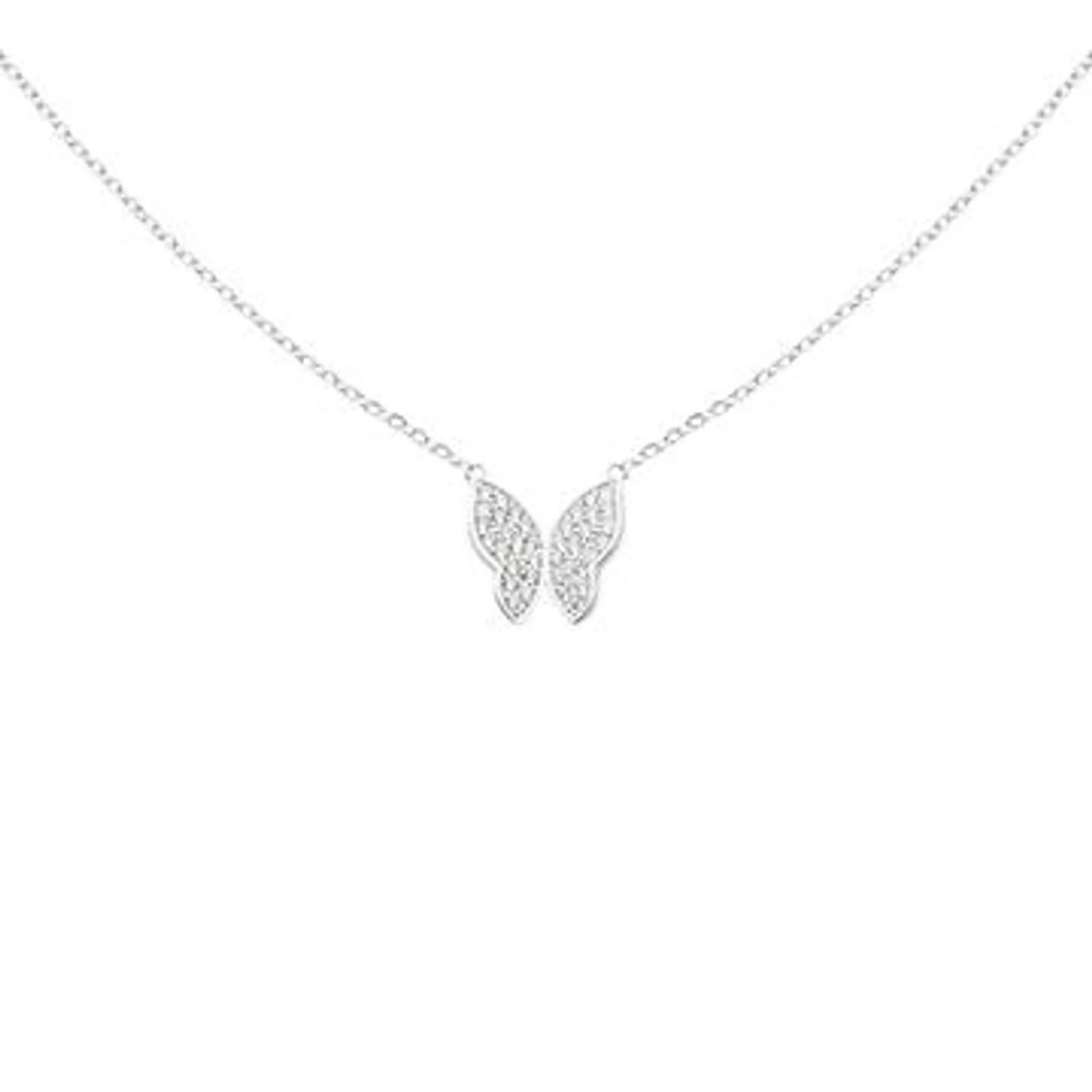 Silver 35+5cm Pave CZ Butterfly Necklet