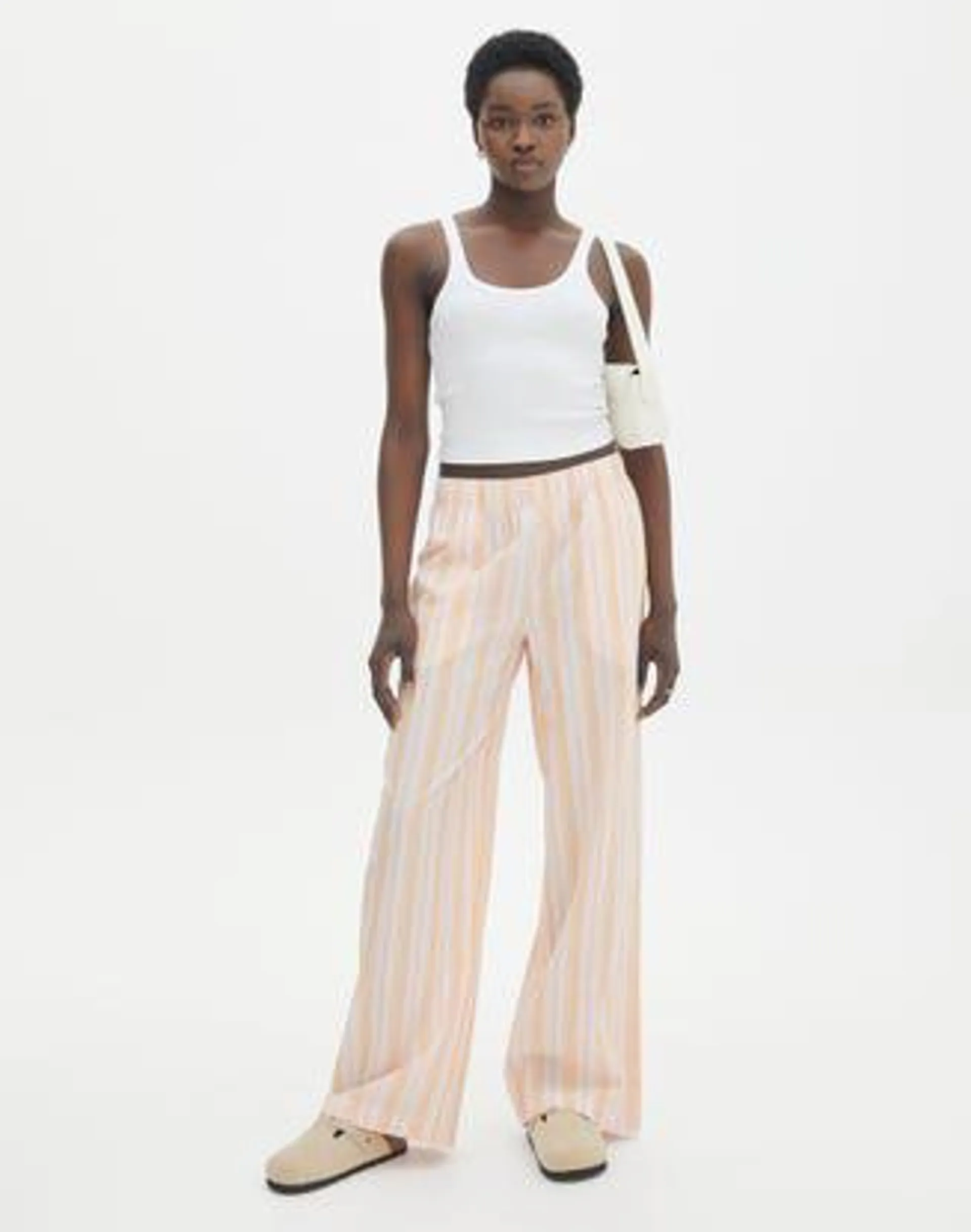 Stripe Relaxed Straight Leg Poplin Pant