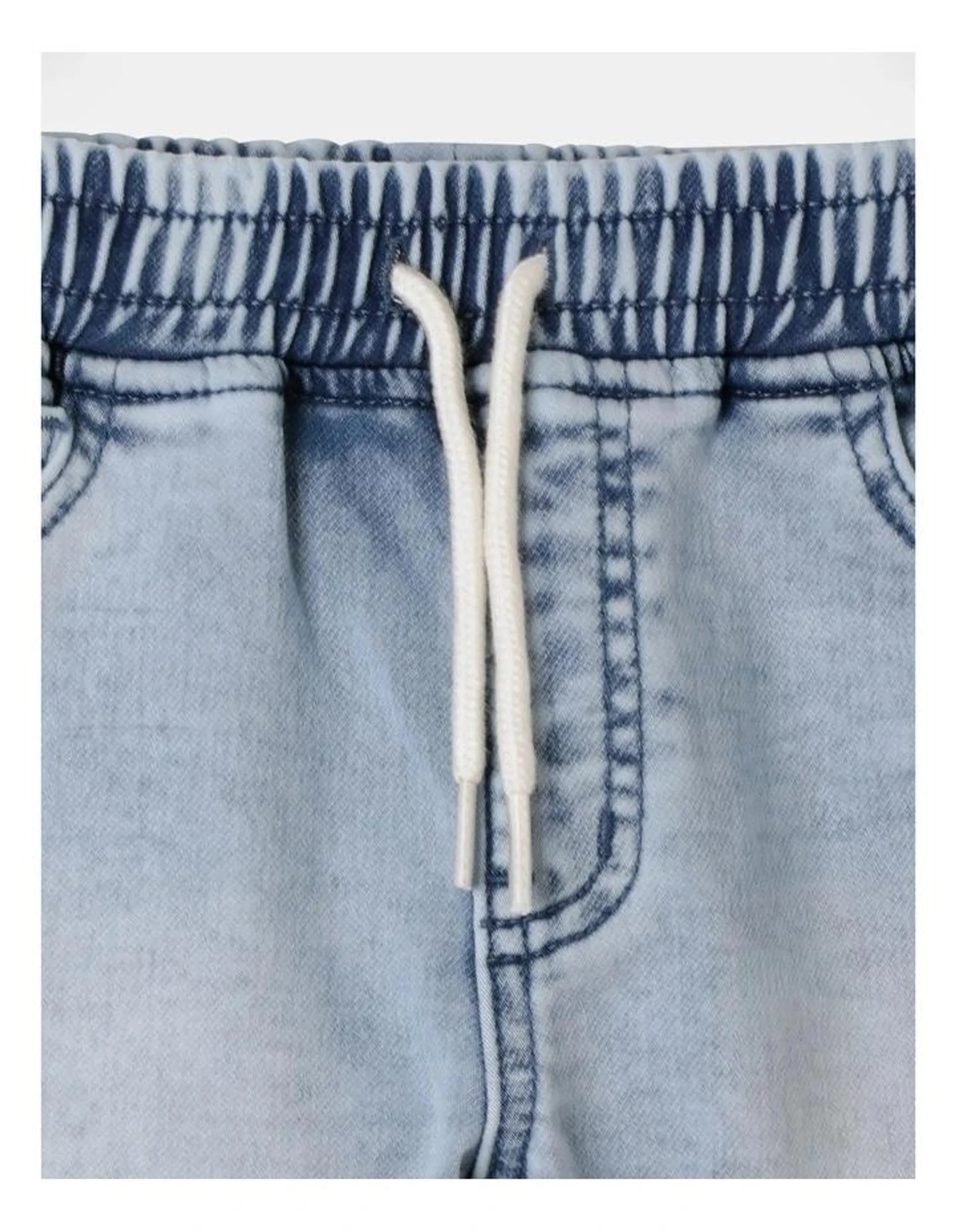 Knit Denim Pull On Short in Light Acid Wash