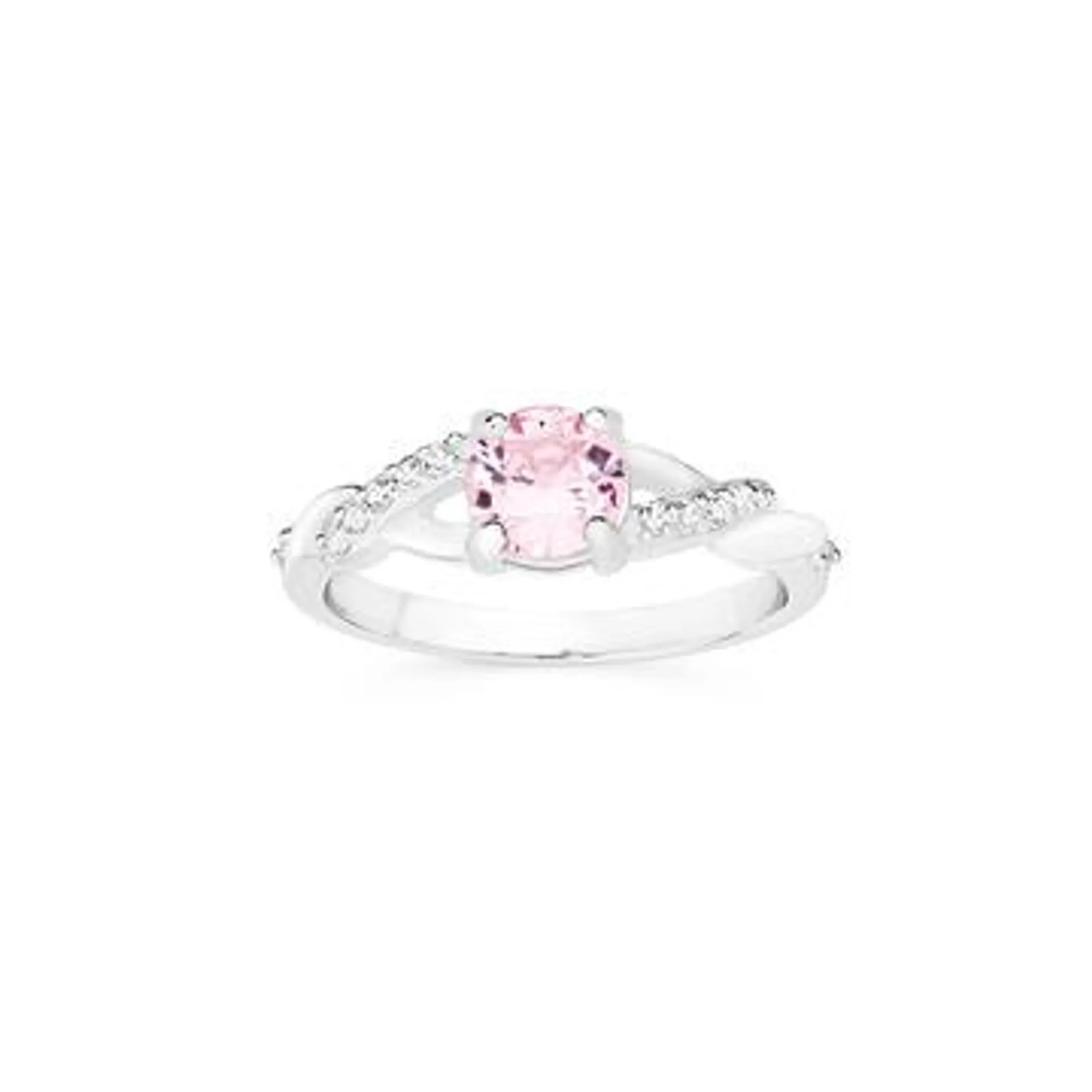 Silver Pink Cubic Zirconia Kiss Ring