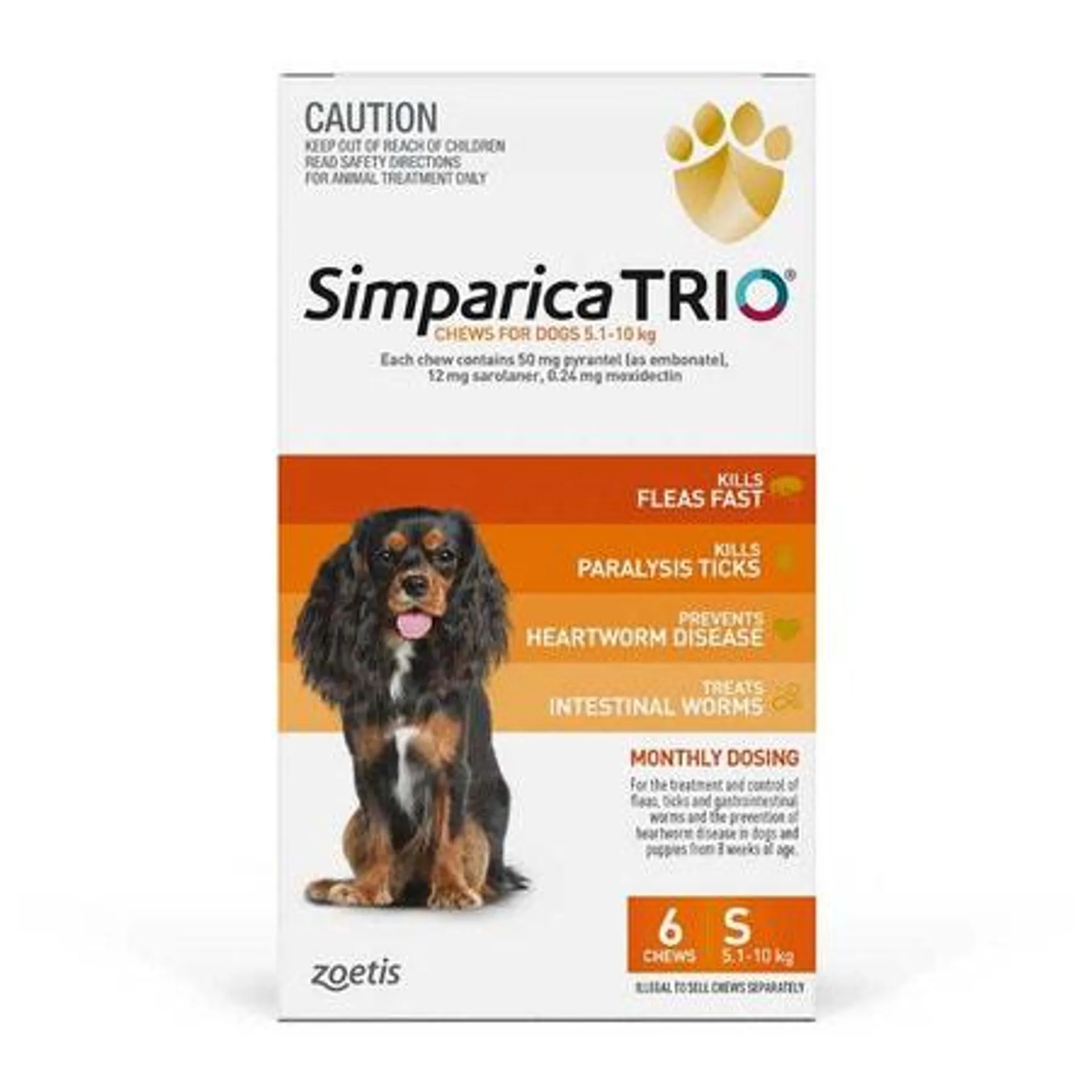 Simparica Trio 5.1-10kg Dog Flea Tick & Worm Chew 6PK x 2