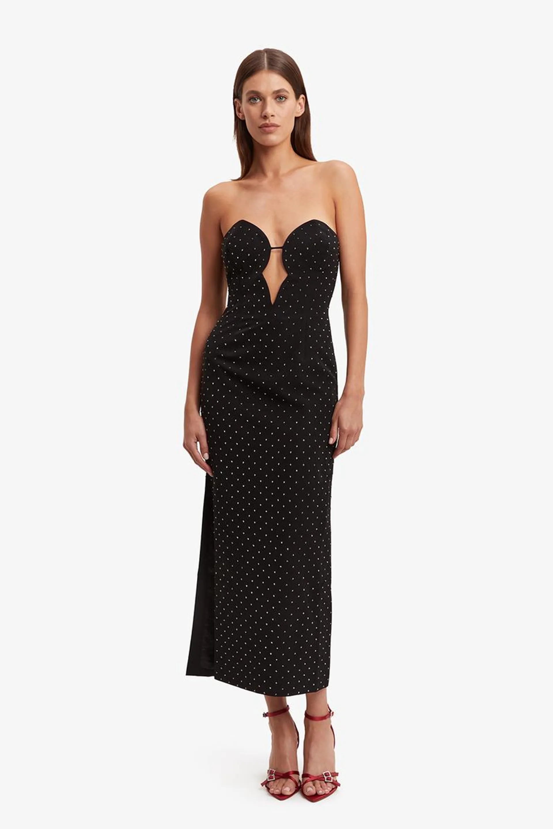 eleni stud midi dress in black