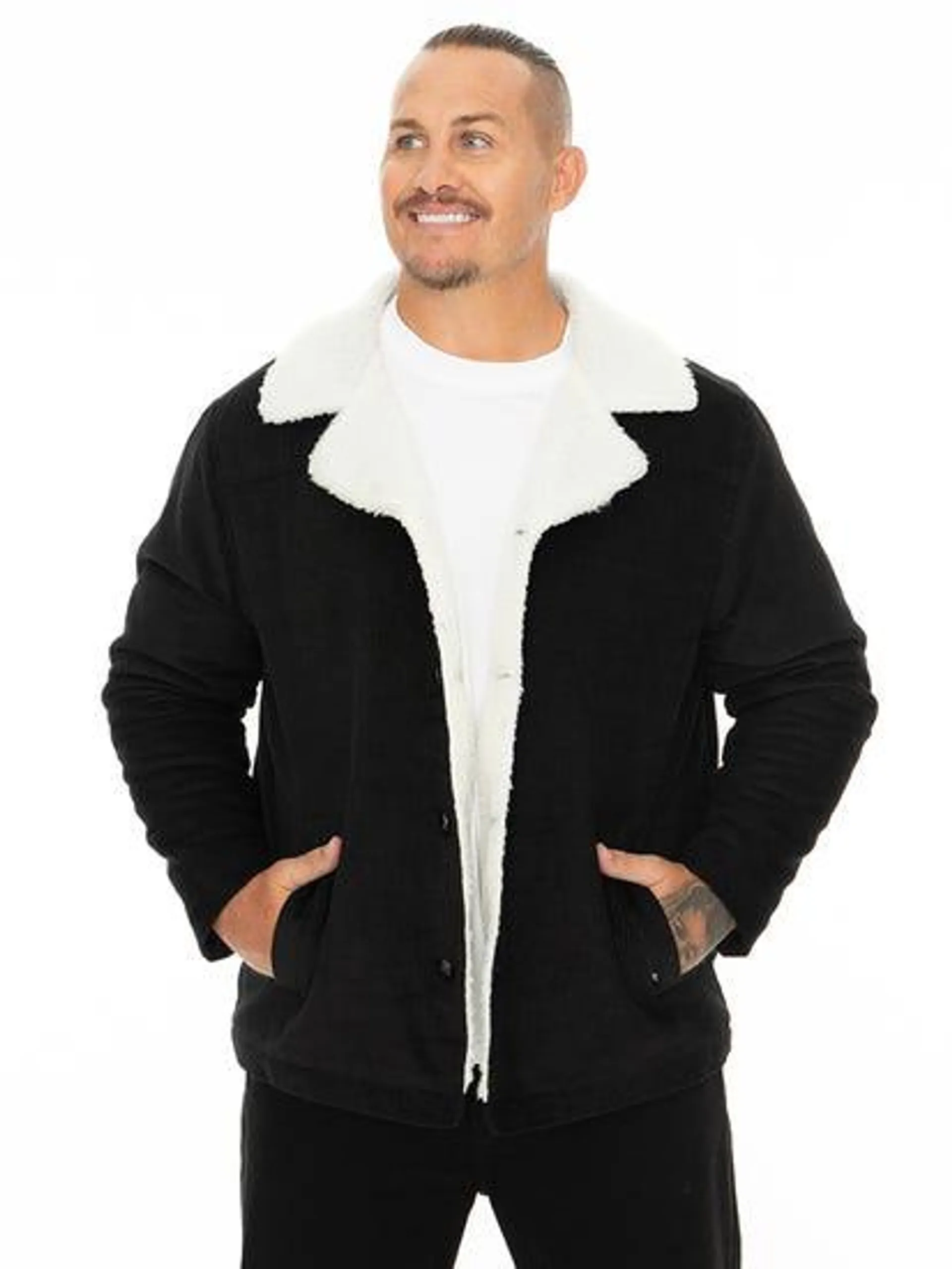 Big Mens Corduroy Sherpa Lined Jacket Black