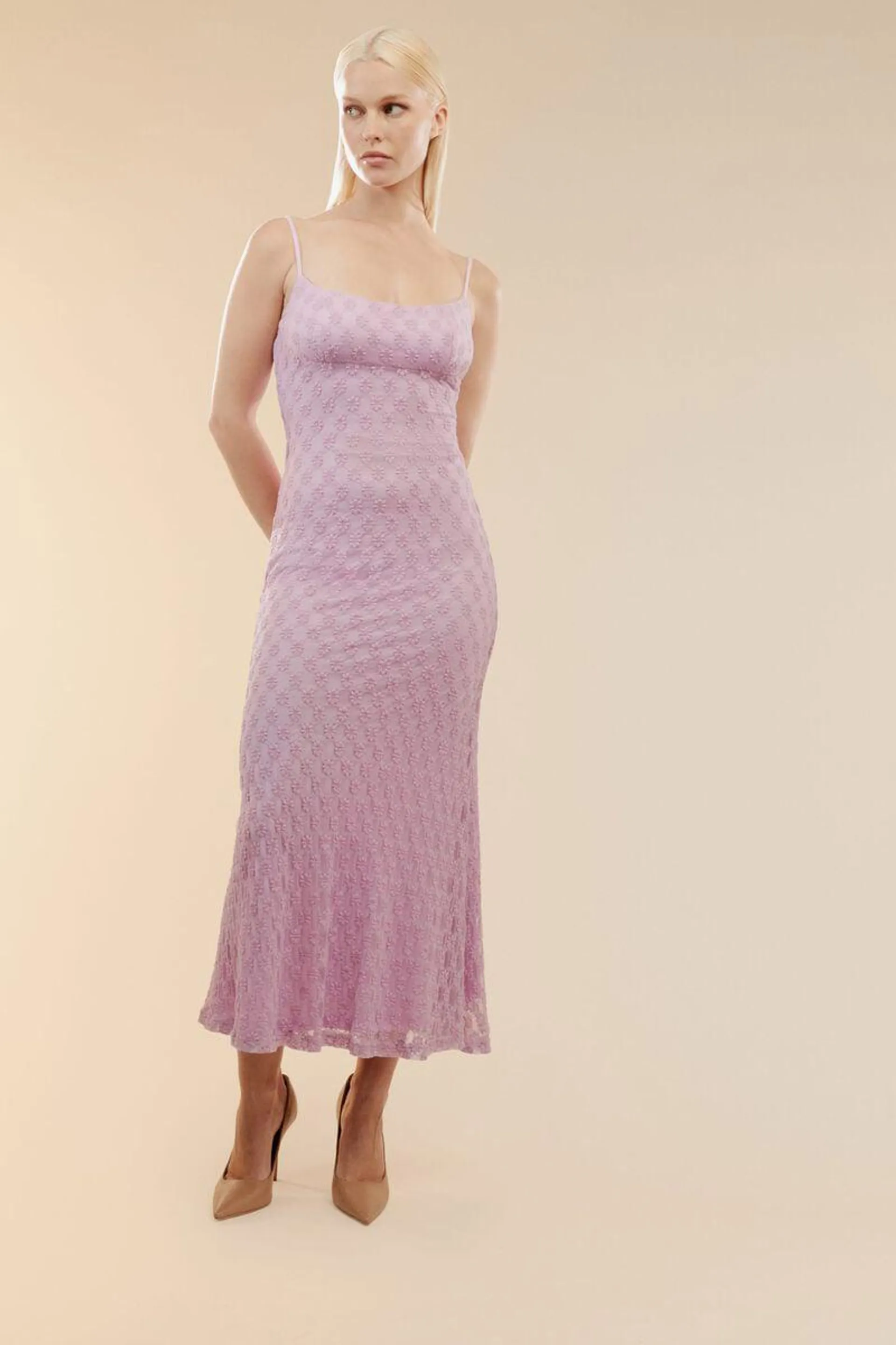 adoni mesh midi dress in lilac