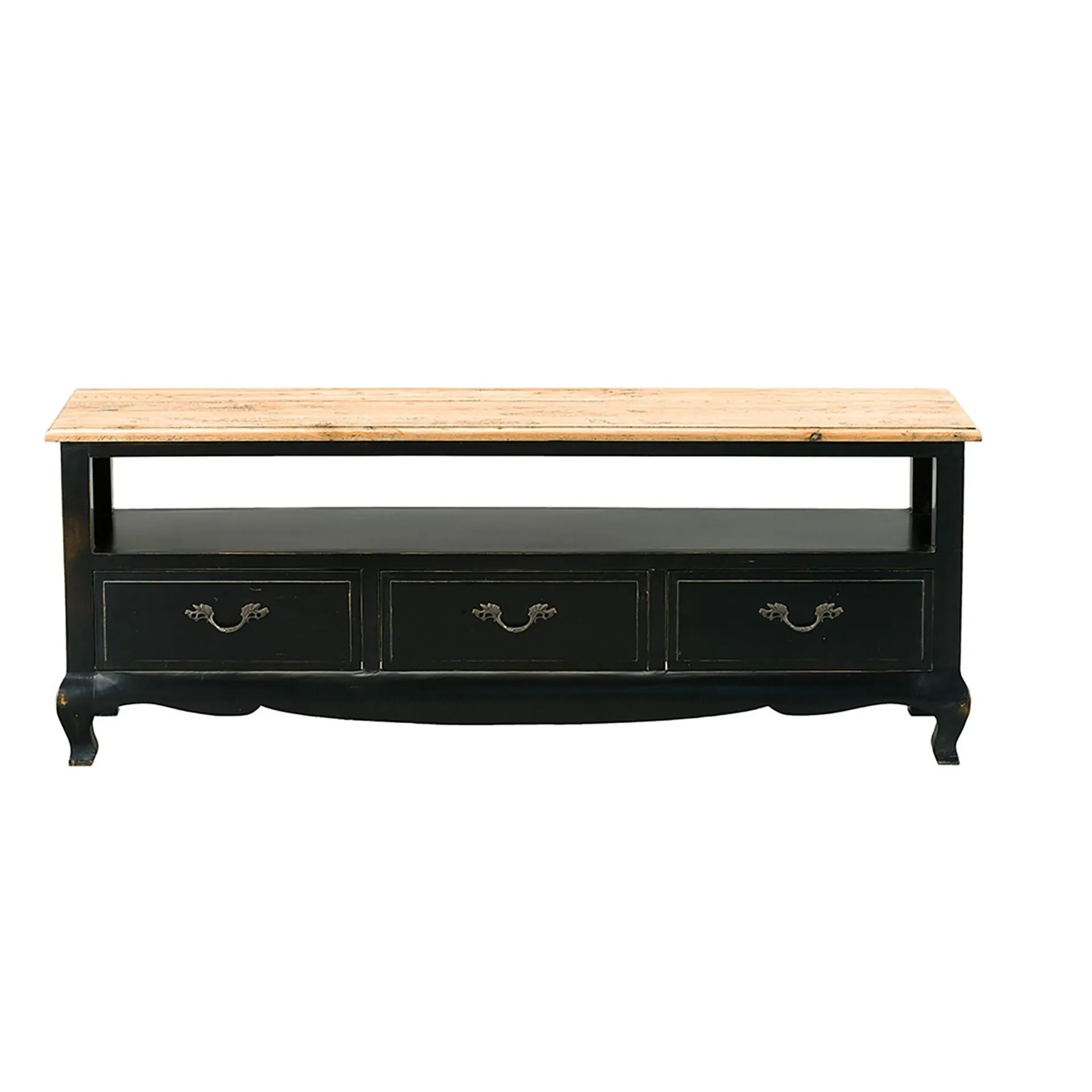 Provincial Oak 3 Drawer TV Unit Distressed Black