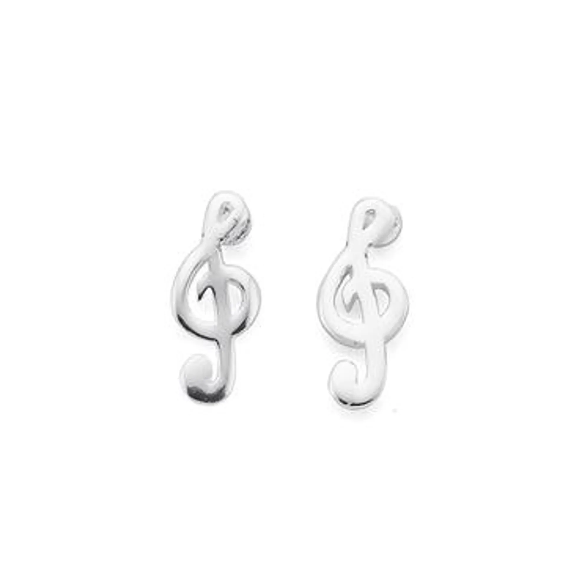 Silver Treble Clef Stud Earrings