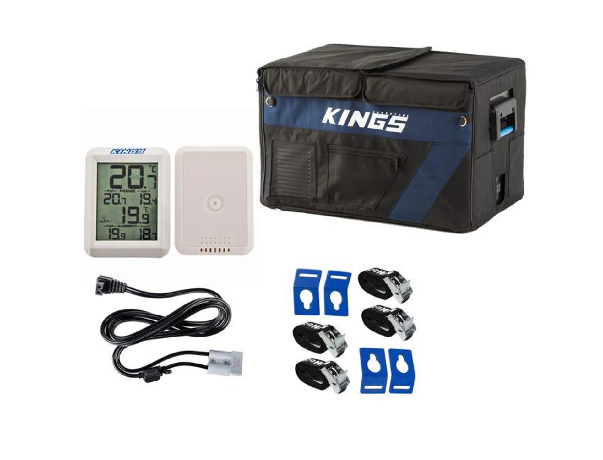 Kings 60L Stayzcool Fridge Cover + Wireless Fridge Thermometer + 1.8m Fridge Cable + Fridge Tie Down Kit