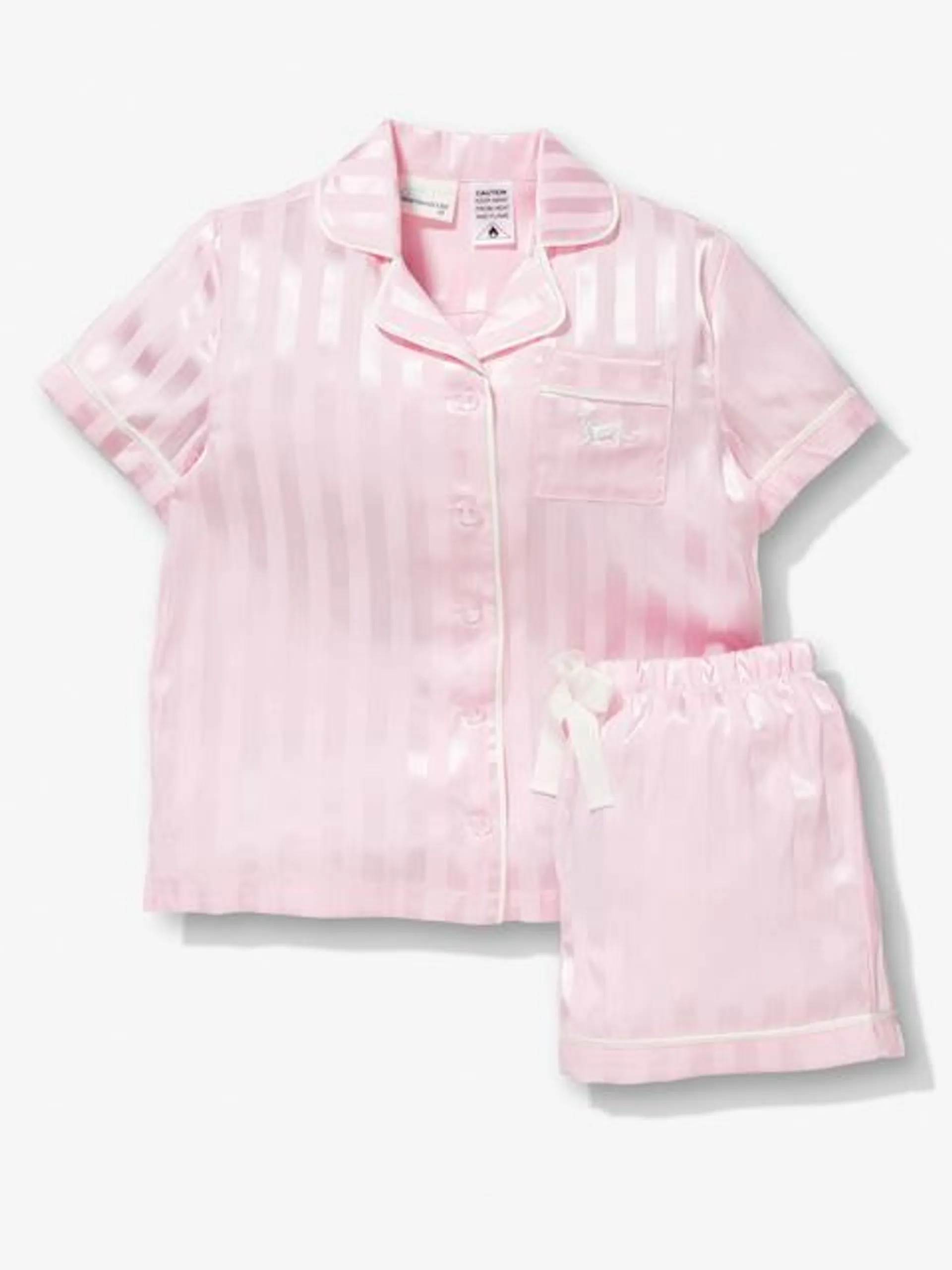 Girls Pink Stripe Satin Pj Set