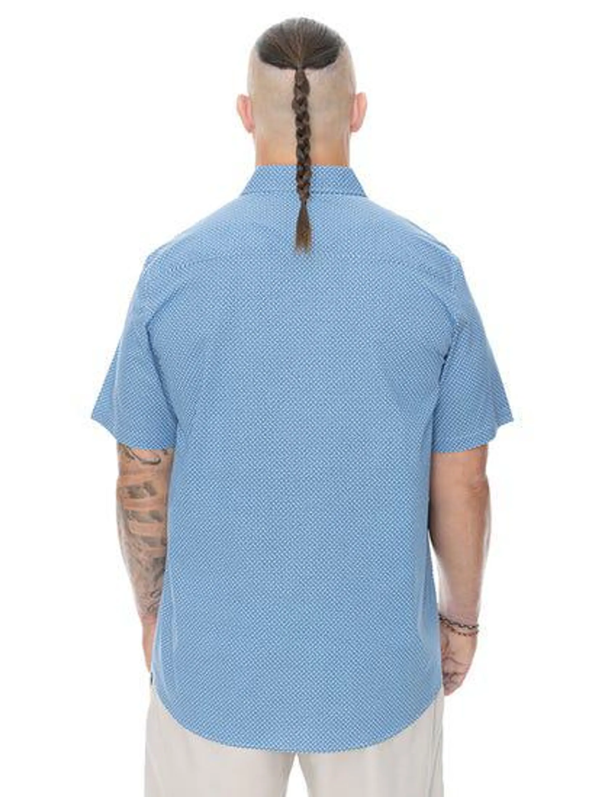 Big Mens Short Sleeve Stretch Blue Shirt