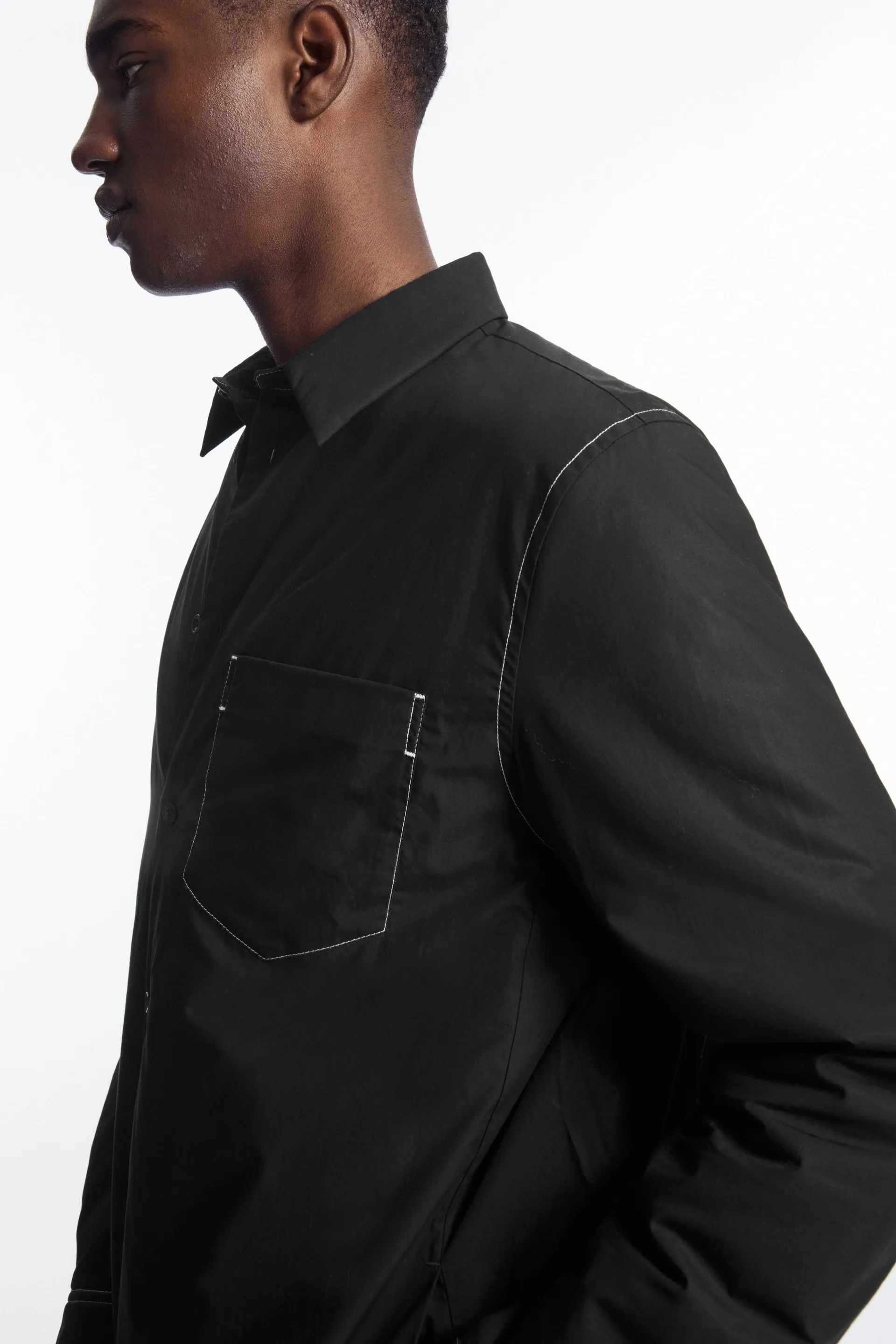 CONTRAST-STITCH PADDED OVERSHIRT