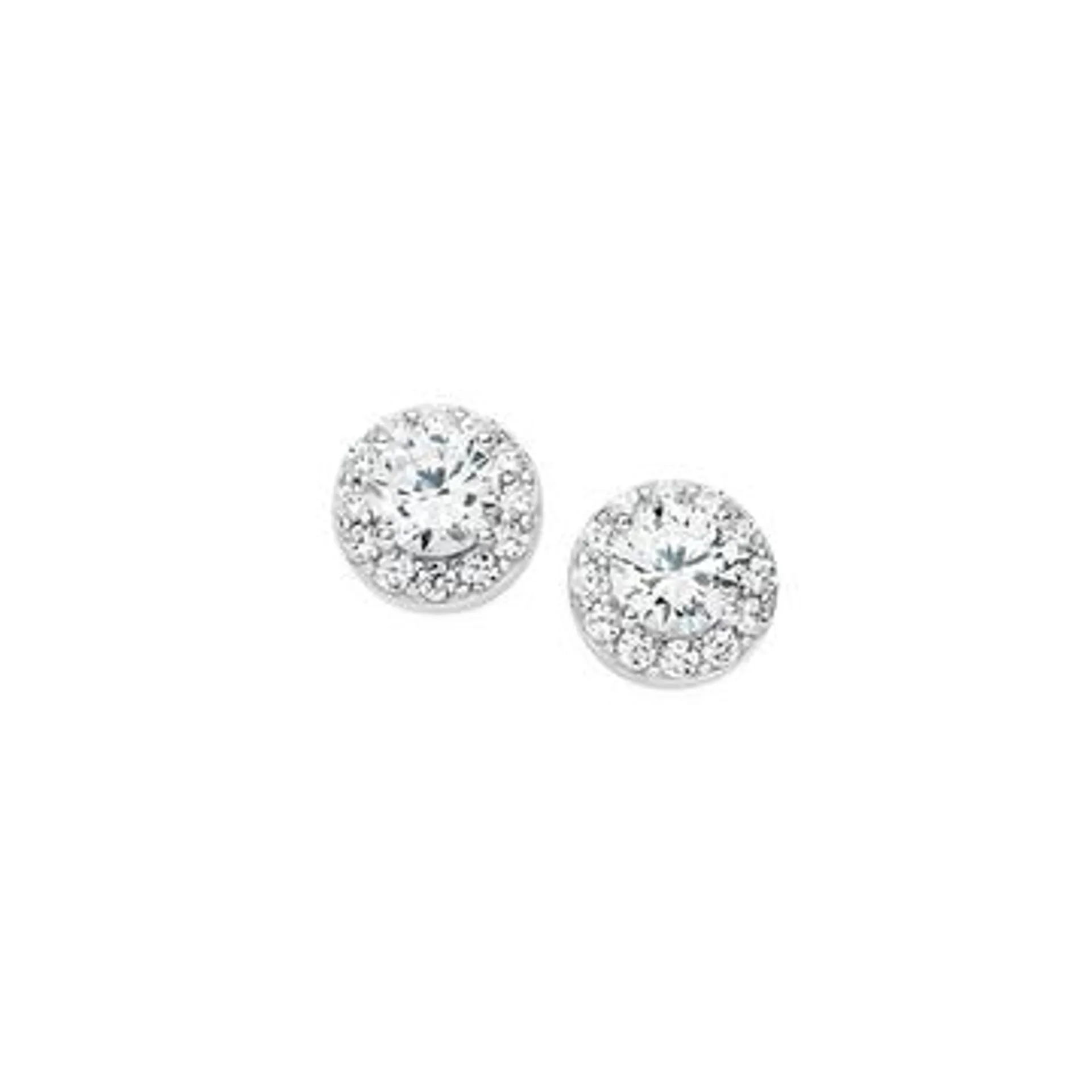 Silver CZ Round Cluster Stud Earrings