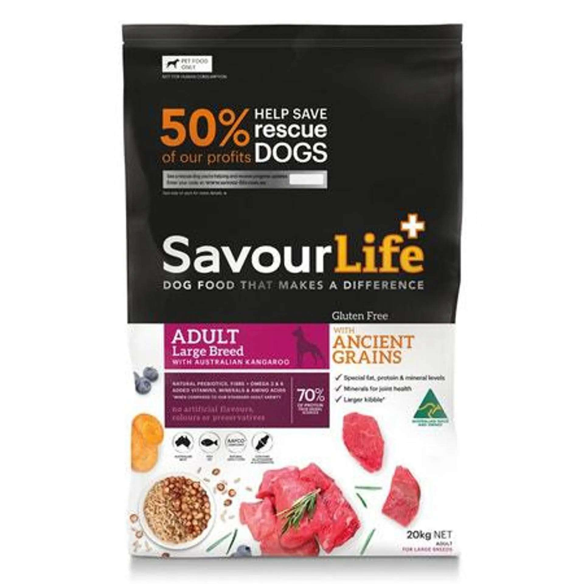 SavourLife Ancient Grains Lg Brd Roo Adult Dog Food 20kg