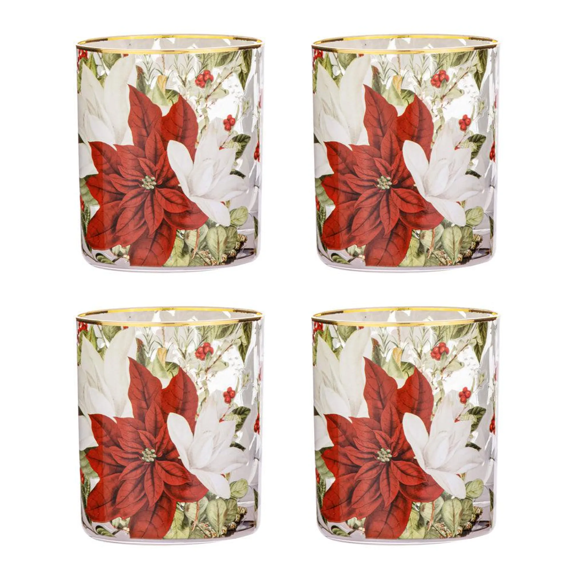 Ashdene Poinsettia Glass 4 Pack of Tumblers