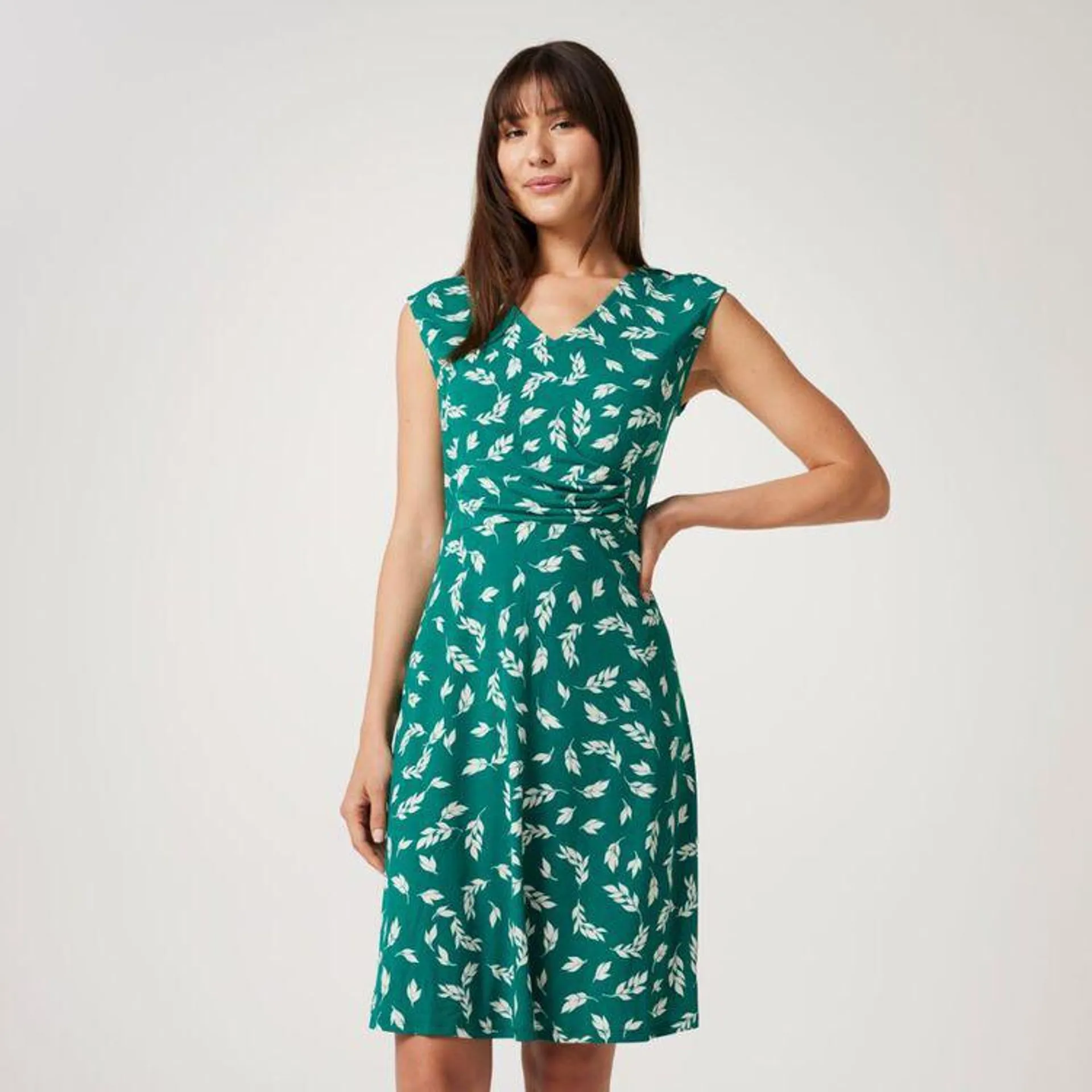 Khoko Smart Women's Jersey Rouched Flare Dress Leaf Green