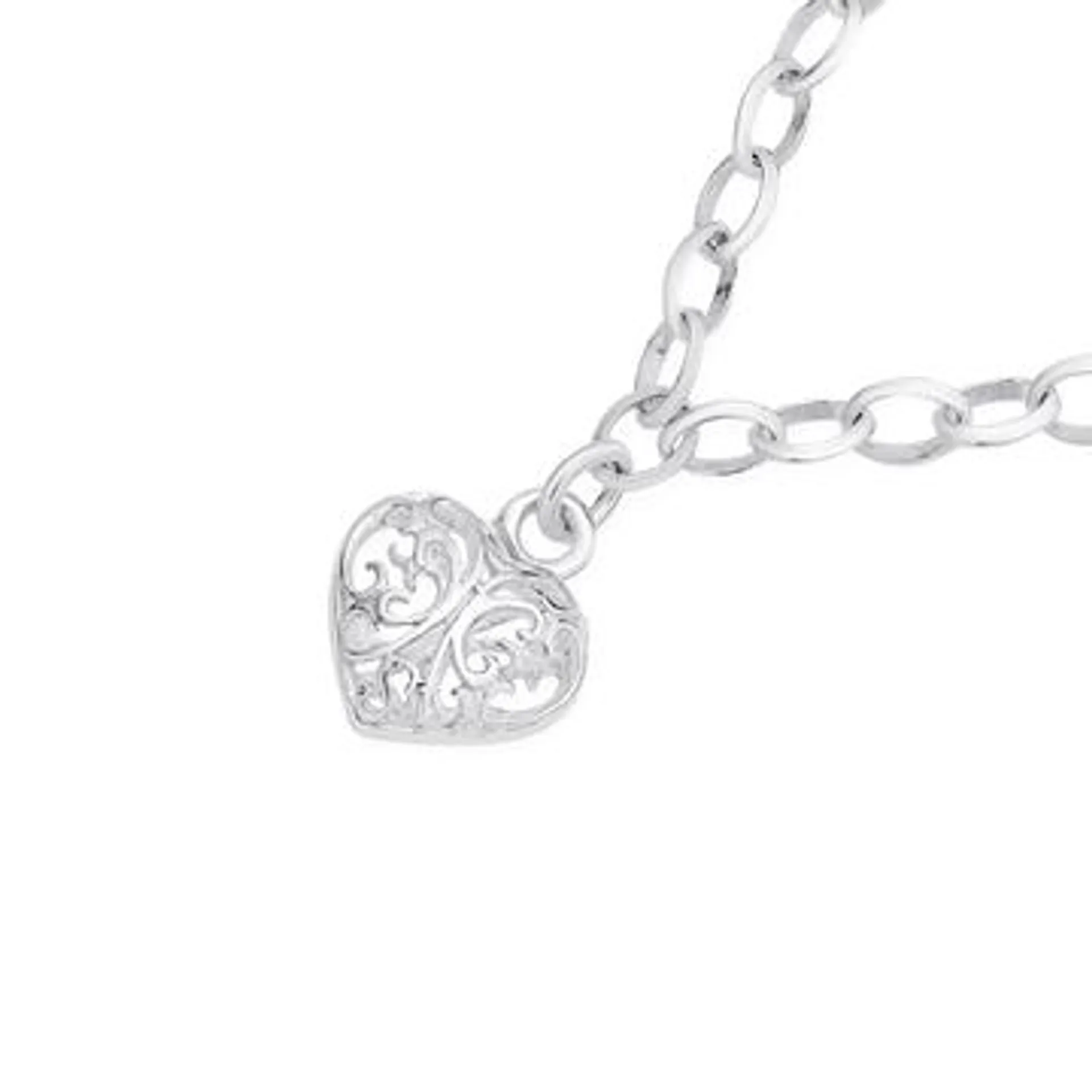 Sterling Silver Filigree Heart Charm Bracelet