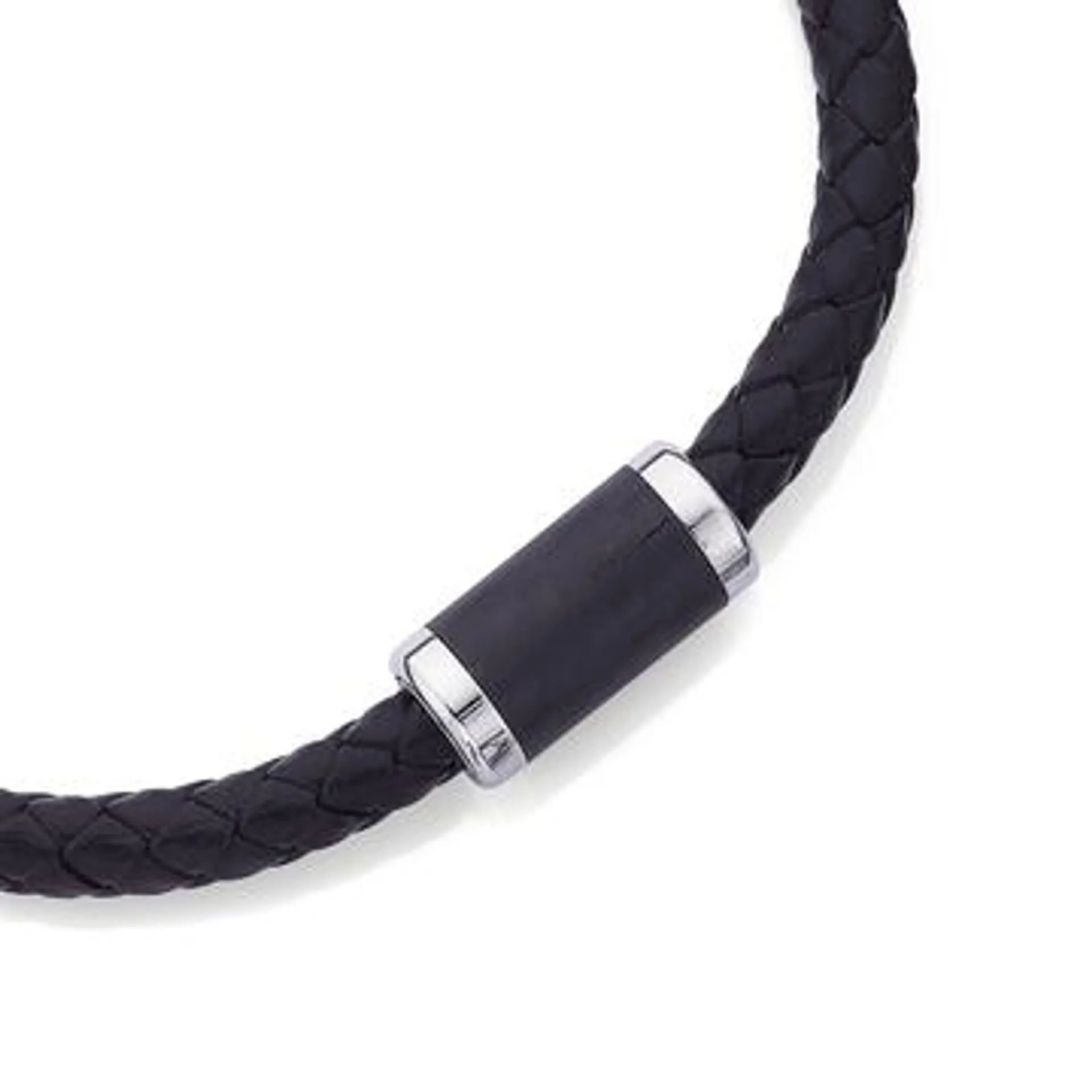 Stainless Steel Plait Leather with Black Clip Bracelet