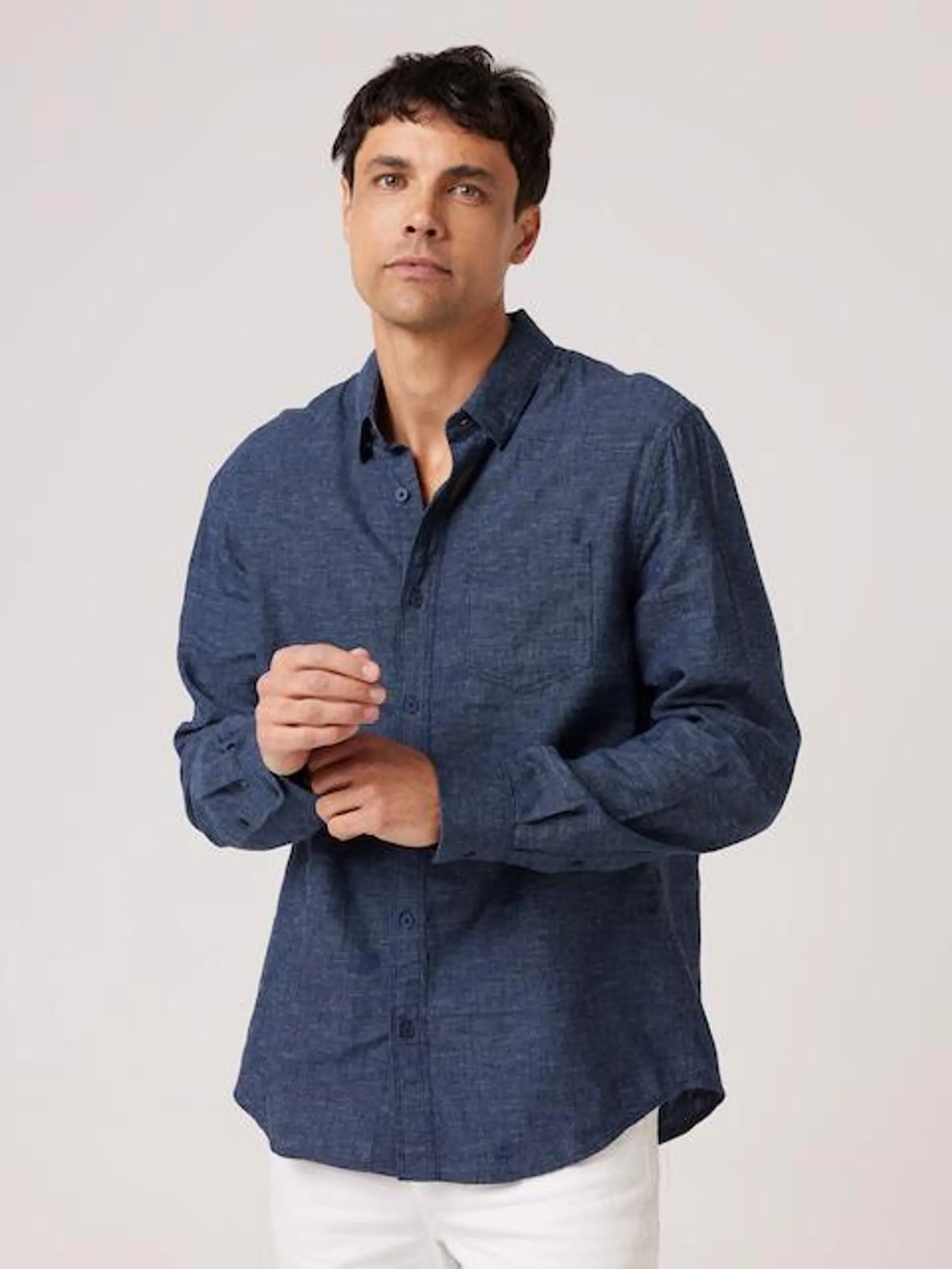 Just Jeans Long Sleeve Linen Blend Texture Shirt