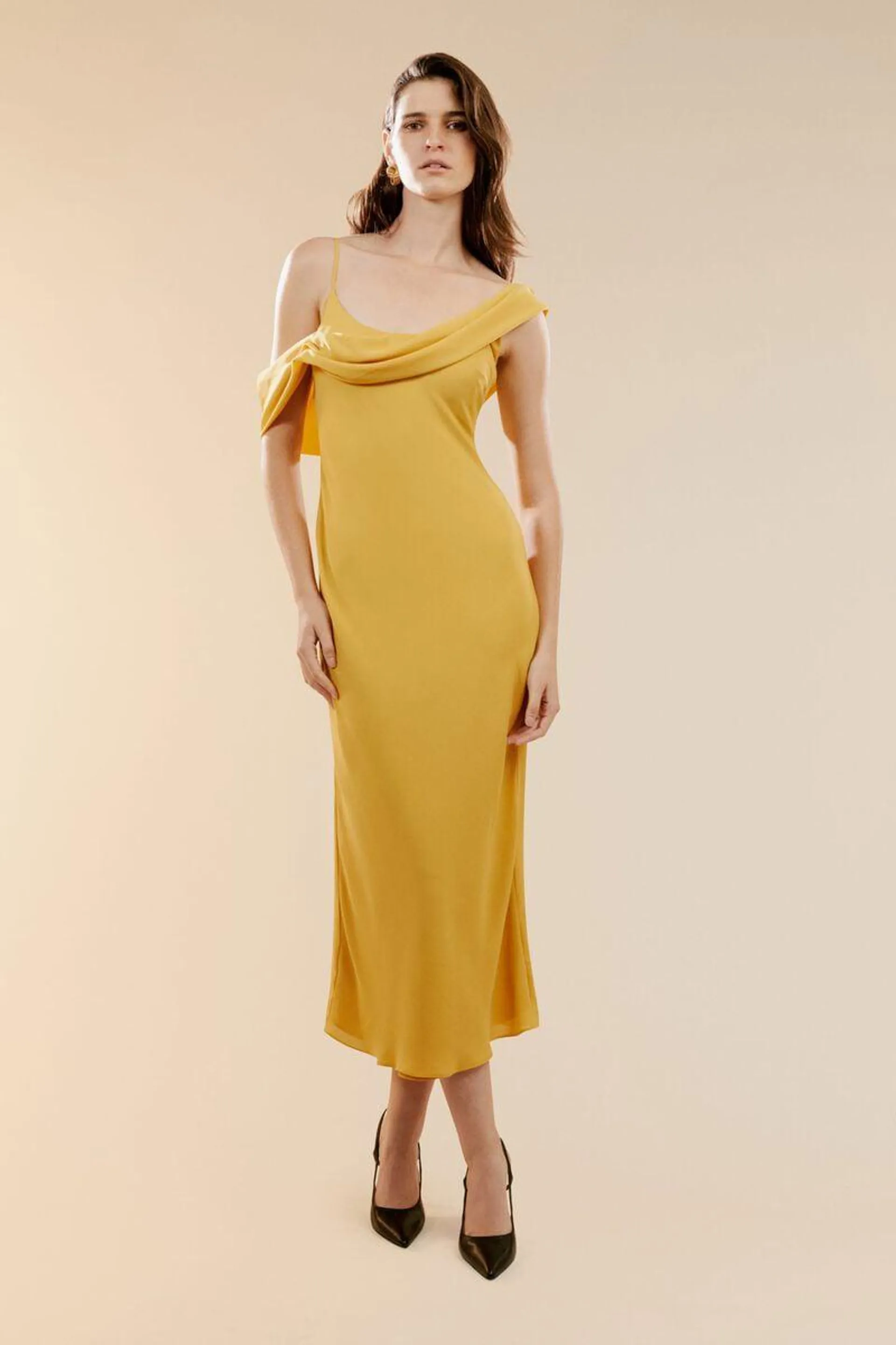 mayari asymmetric dress in marigold