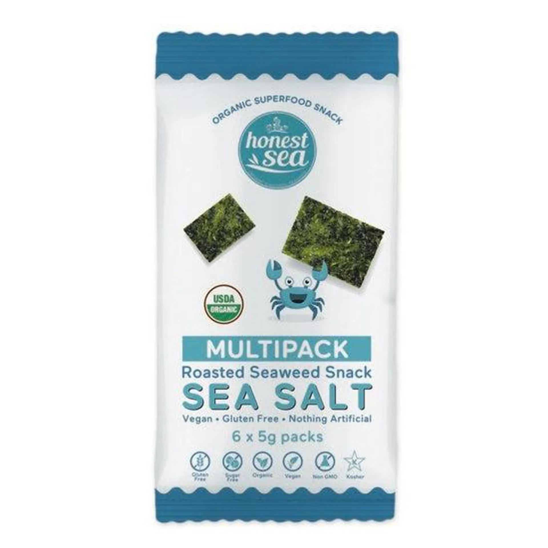 Honest Sea Organic Roasted Seaweed Snack Sea Salt 6 x 5g