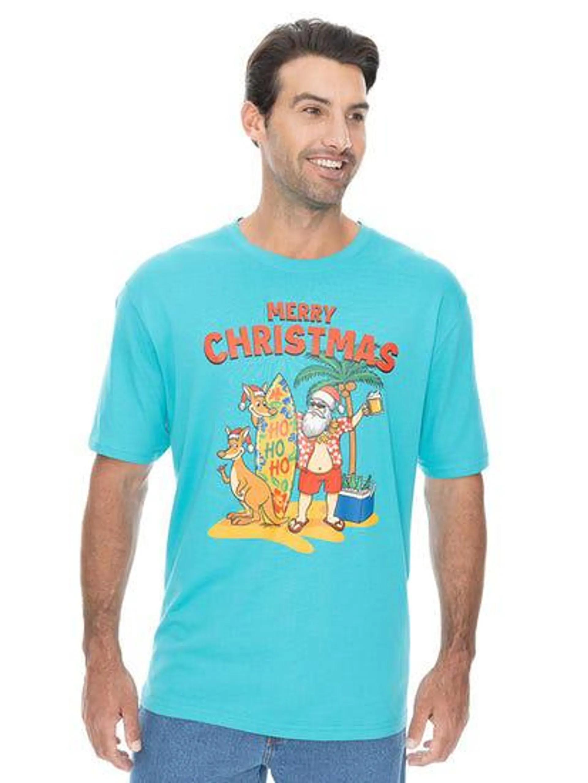 Lowes Mens Santa Merry Christmas T-shirt Green