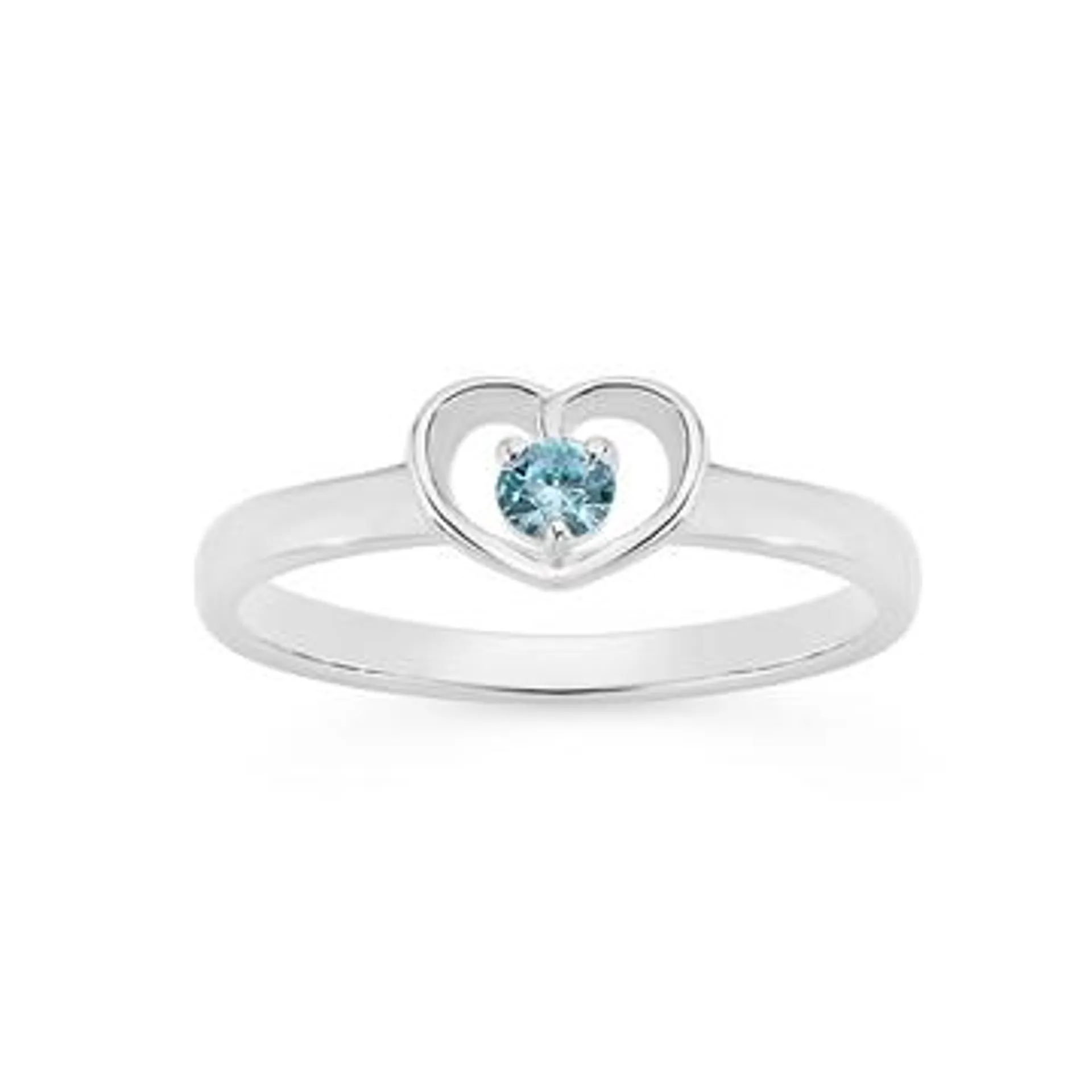 Silver Childs Blue CZ Heart Ring