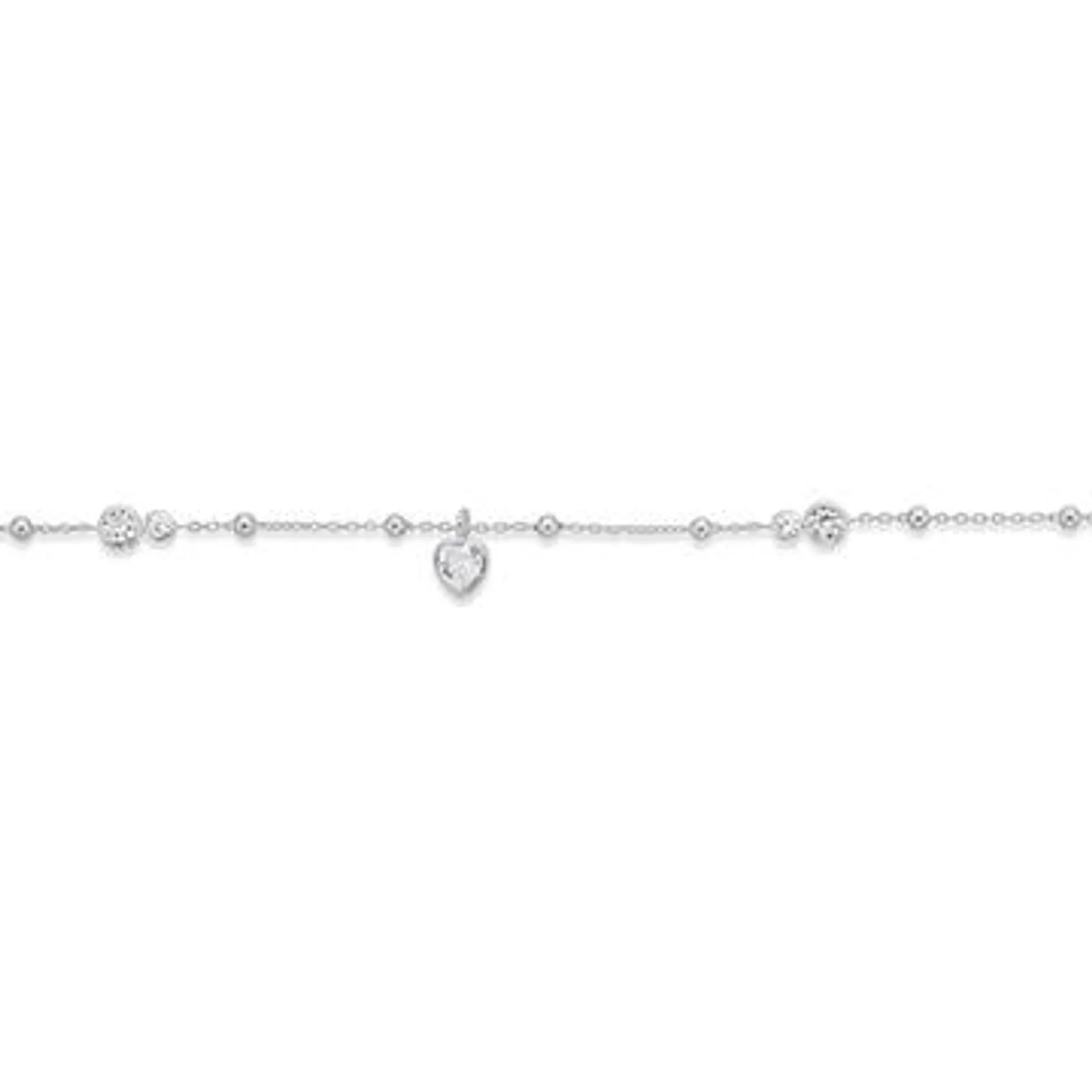 Silver 24.5cm Crystal Heart Charm Beaded Anklet