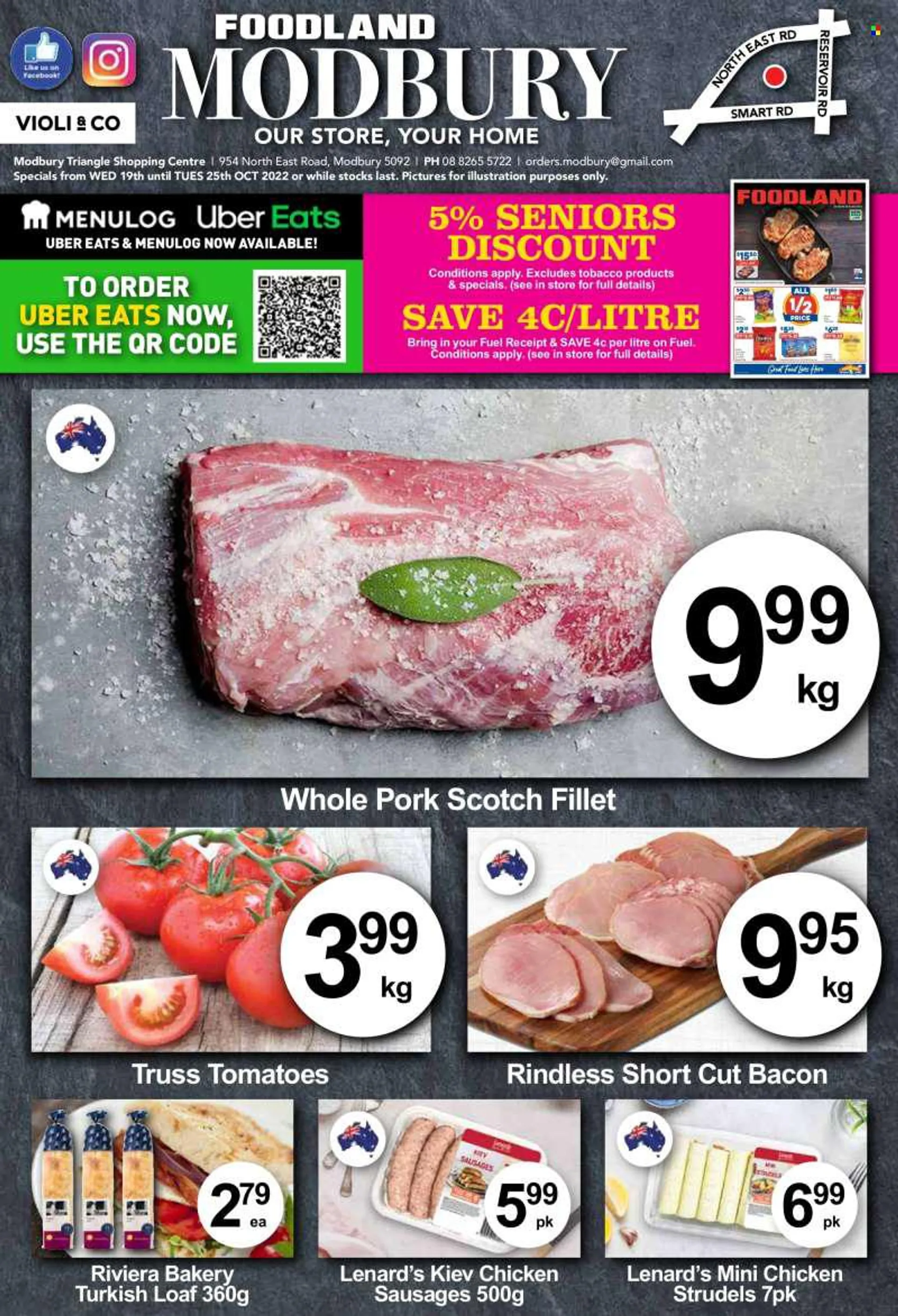 Violi &amp; Co Catalogue - 19 Oct 2022 - 25 Oct 2022 - Sales products - tomatoes, bacon, sausage, Cadbury, Doritos, chips, Smiths, corn chips, tea bags, Twinings. Page 1.