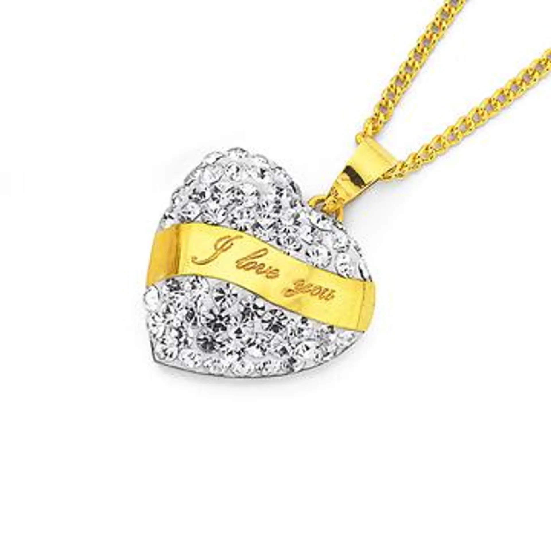 9ct Gold Crystal I Love You Heart Pendant